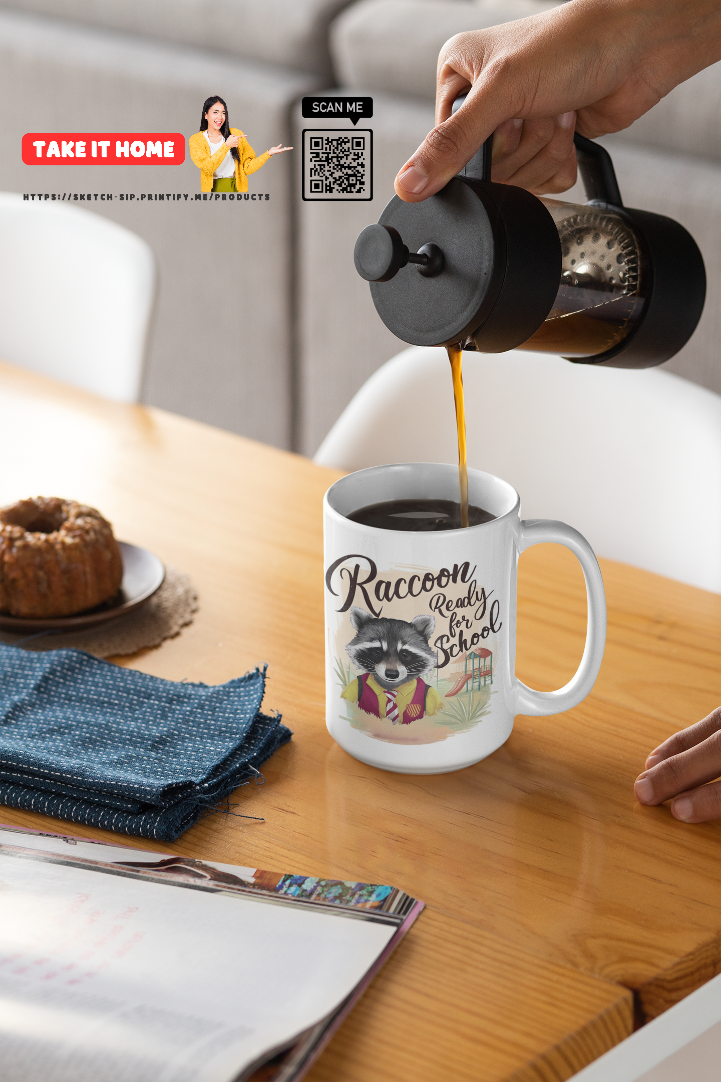 Raccoon ready for school ,coffee ,Mug Raccoon Funny Motivation , gift for friends, pet mug,Accent Coffee Mug (11, 15oz)  product thumbnail image