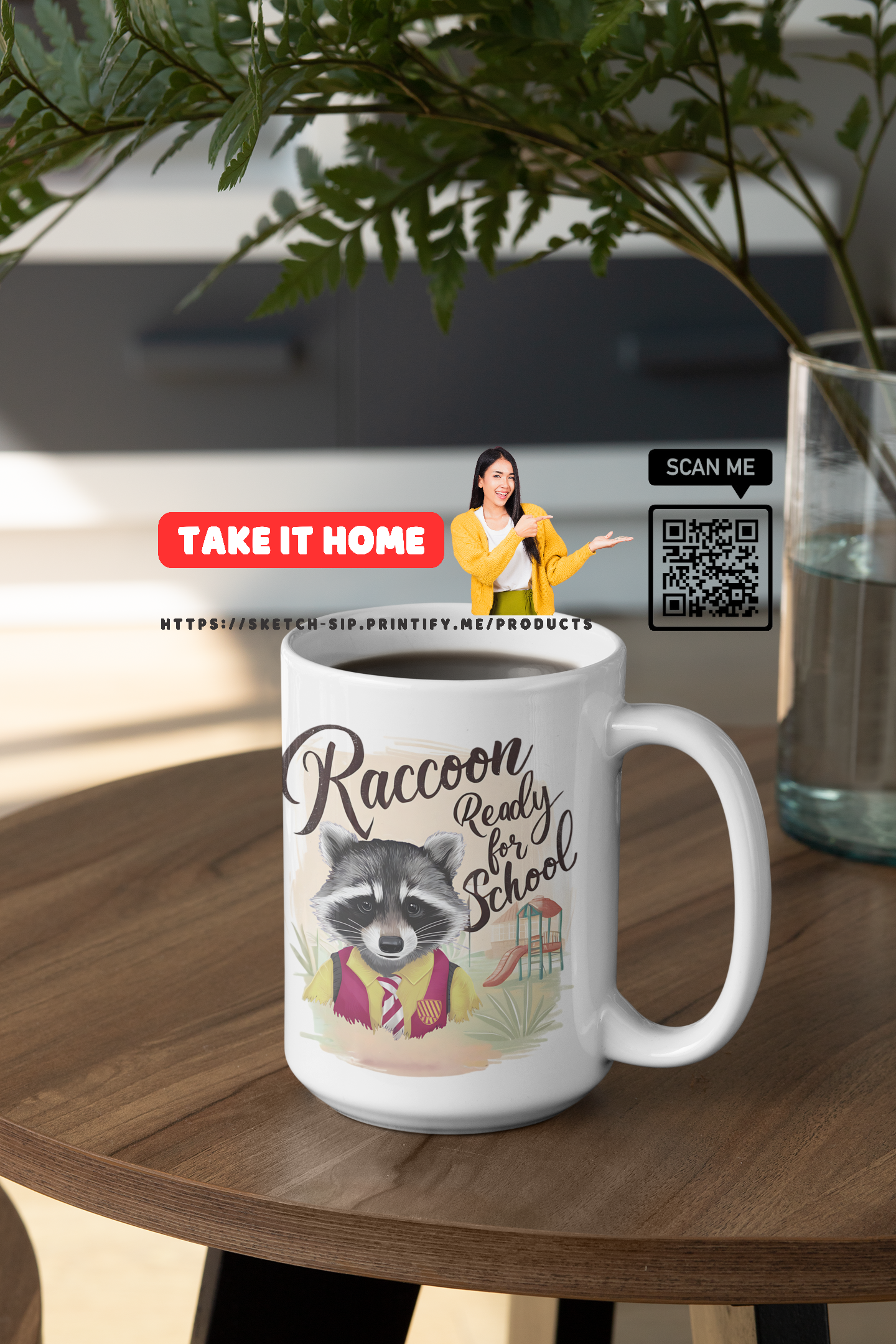 Raccoon ready for school ,coffee ,Mug Raccoon Funny Motivation , gift for friends, pet mug,Accent Coffee Mug (11, 15oz)  product thumbnail image