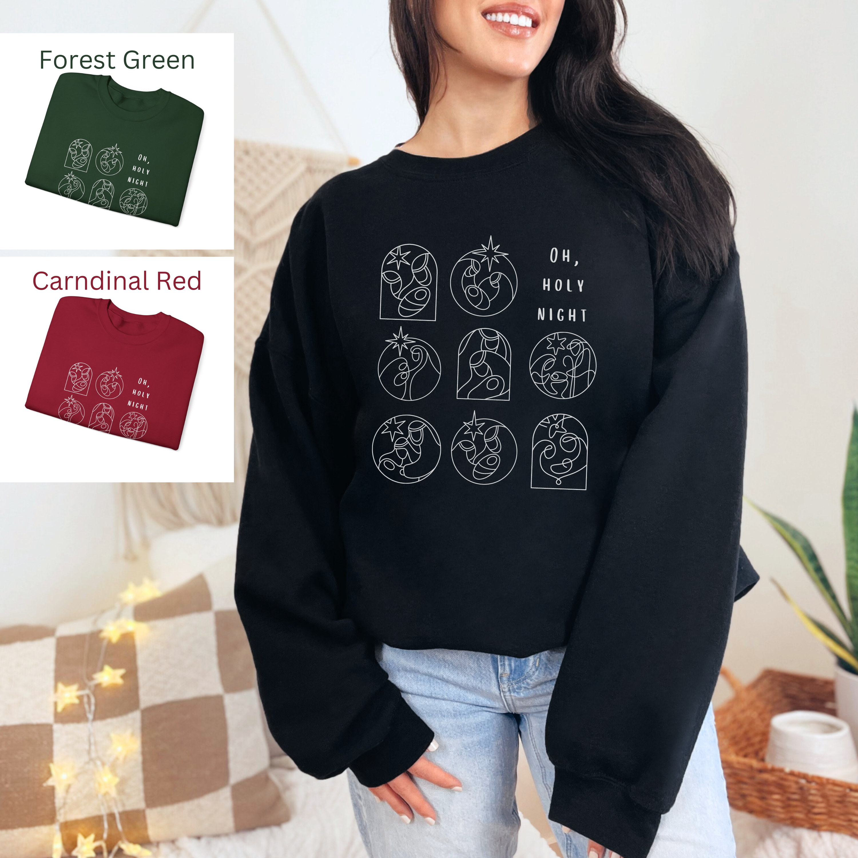 Christmas Nativity Unisex Sweatshirt, Holy Night Family Line Art Pullover, Holiday Crewneck Sweater product thumbnail image Christmas Nativity Unisex Sweatshirt, Holy Night Family Line Art Pullover, Holiday Crewneck Sweater product thumbnail image