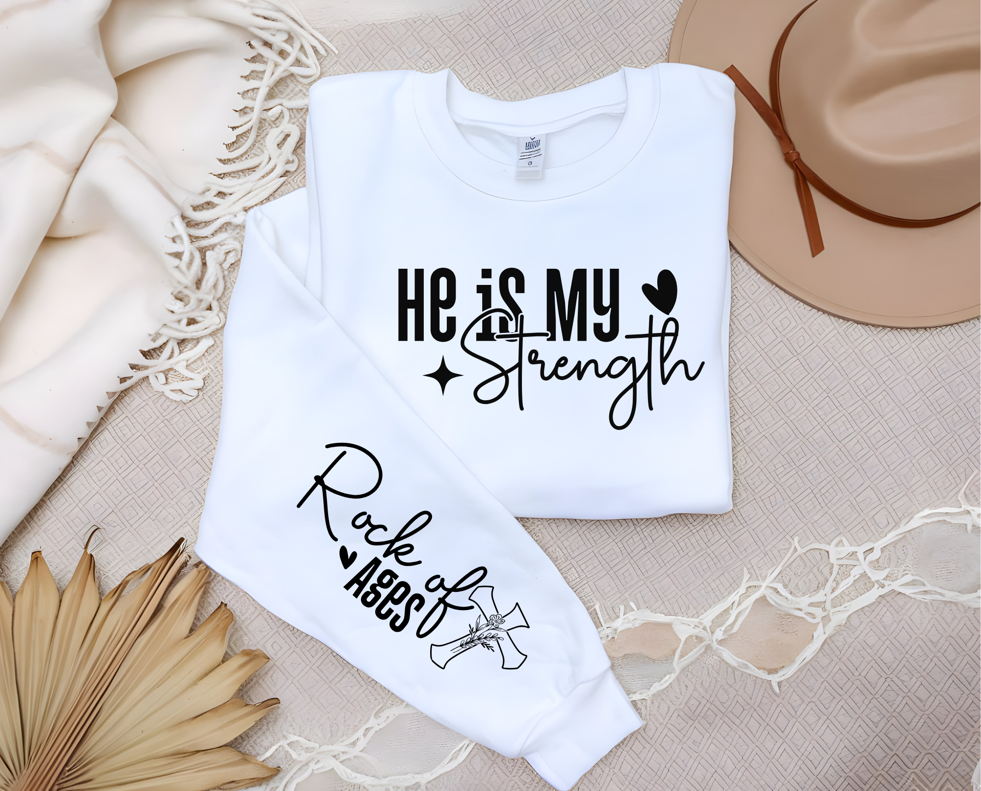 Christian Trendy Sweatshirt, He is My Strength, Unisex Crewneck Jumper, Religious Apparel, Inspirational Top, Faith-Based Clothing
