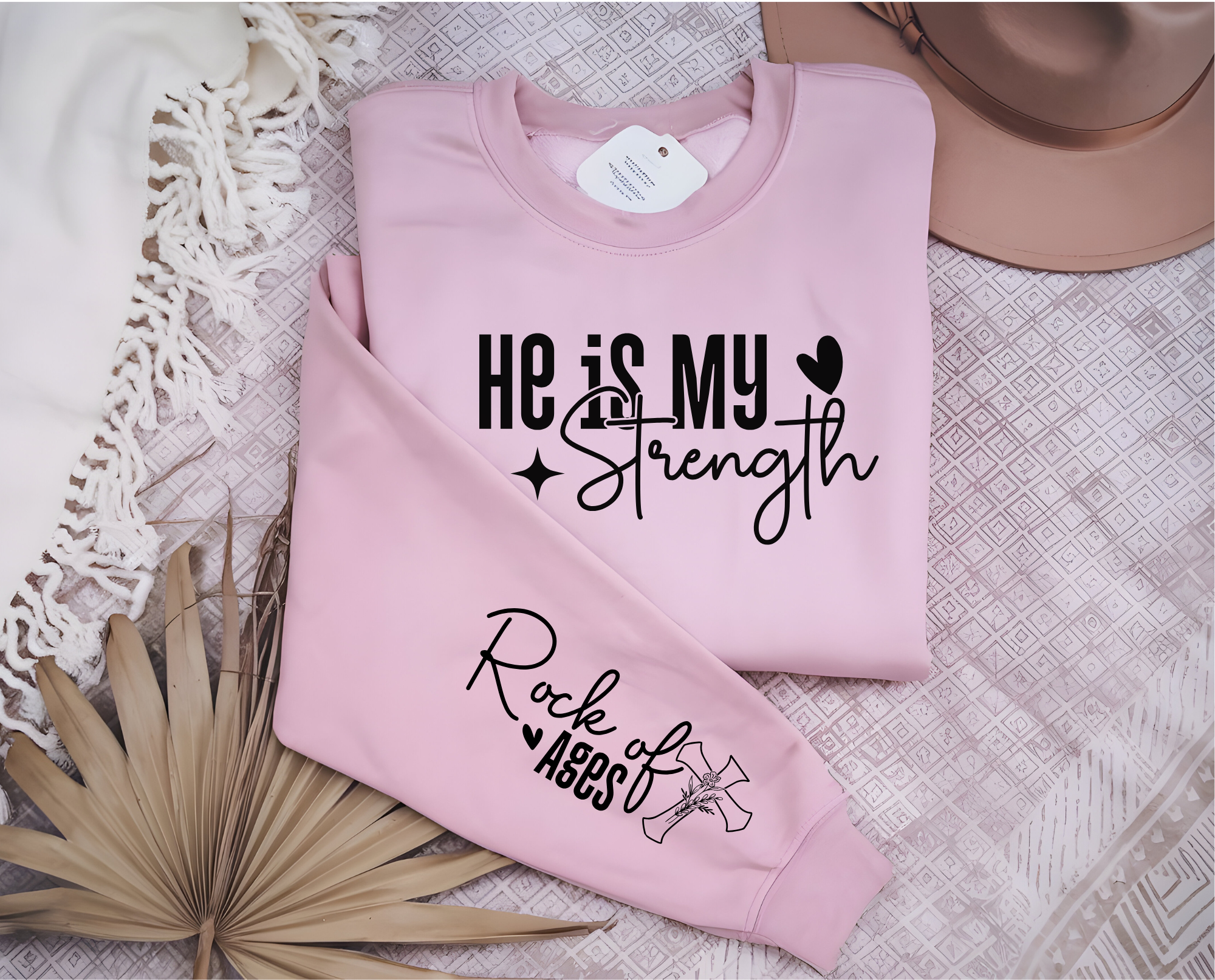 Christian Trendy Sweatshirt, He is My Strength, Unisex Crewneck Jumper, Religious Apparel, Inspirational Top, Faith-Based Clothing product thumbnail image