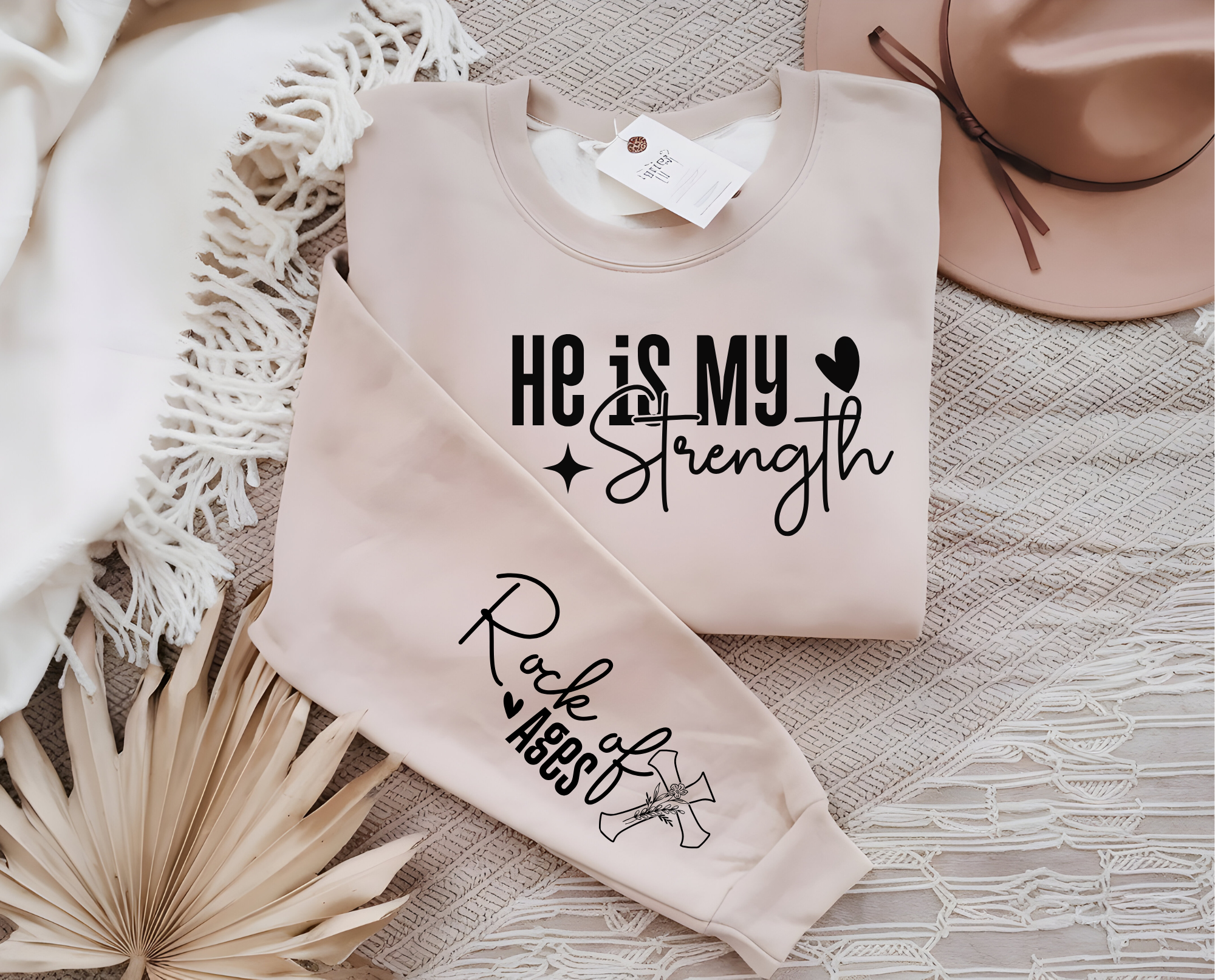 Christian Trendy Sweatshirt, He is My Strength, Unisex Crewneck Jumper, Religious Apparel, Inspirational Top, Faith-Based Clothing product thumbnail image