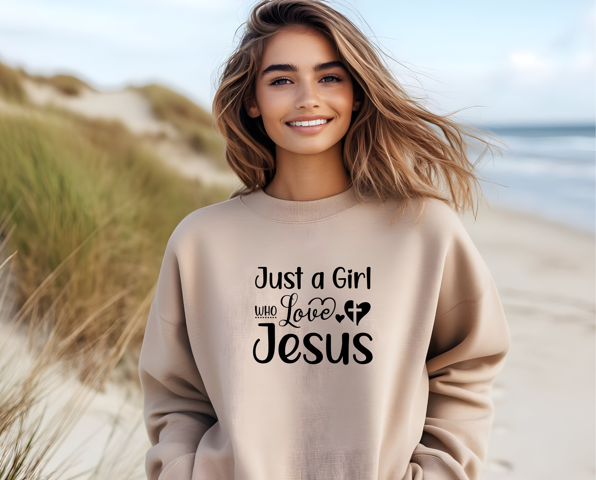Christian Sweatshirt, Religious Pullover, Just A Girl Who Love Jesus, Unisex Crewneck Jumper, Spiritual Clothing product thumbnail image Christian Sweatshirt, Religious Pullover, Just A Girl Who Love Jesus, Unisex Crewneck Jumper, Spiritual Clothing product thumbnail image