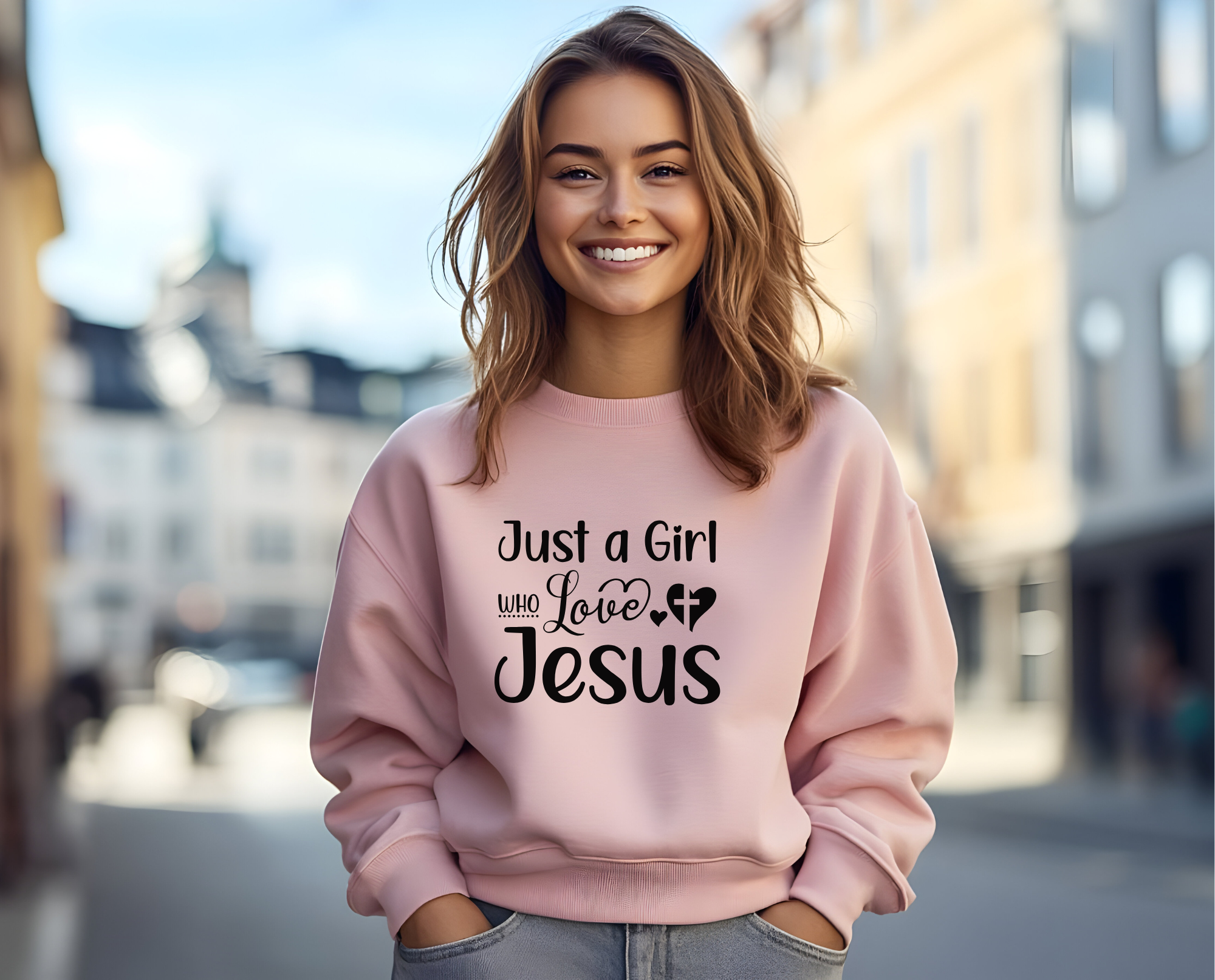 Christian Sweatshirt, Religious Pullover, Just A Girl Who Love Jesus, Unisex Crewneck Jumper, Spiritual Clothing product thumbnail image Christian Sweatshirt, Religious Pullover, Just A Girl Who Love Jesus, Unisex Crewneck Jumper, Spiritual Clothing product thumbnail image
