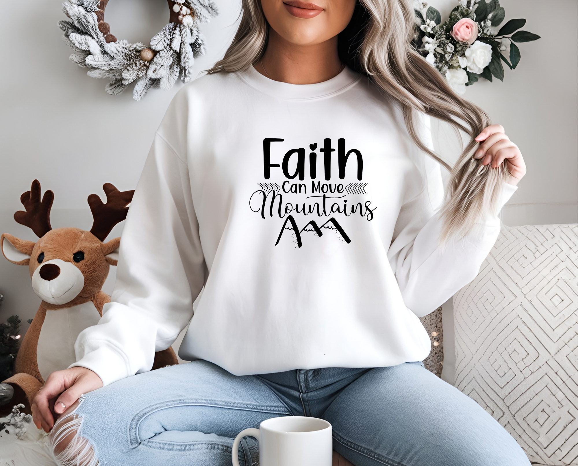 Faith Can Move Mountains Christian Sweatshirt, Religious Crewneck Jumper, Inspirational Bible Verse Top, Unisex Christian Apparel, Mountain