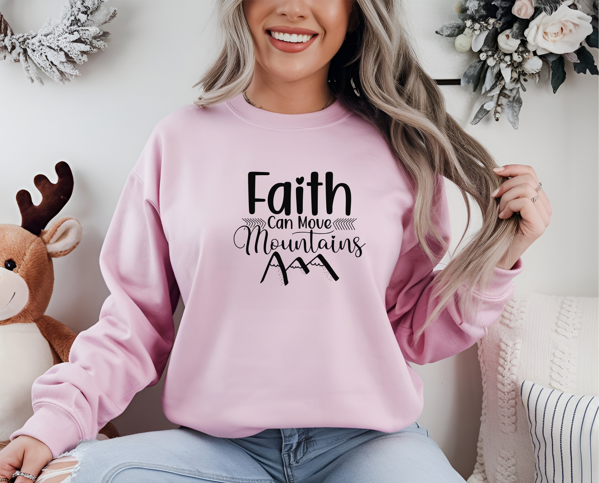 Faith Can Move Mountains Christian Sweatshirt, Religious Crewneck Jumper, Inspirational Bible Verse Top, Unisex Christian Apparel, Mountain product thumbnail image Faith Can Move Mountains Christian Sweatshirt, Religious Crewneck Jumper, Inspirational Bible Verse Top, Unisex Christian Apparel, Mountain product thumbnail image