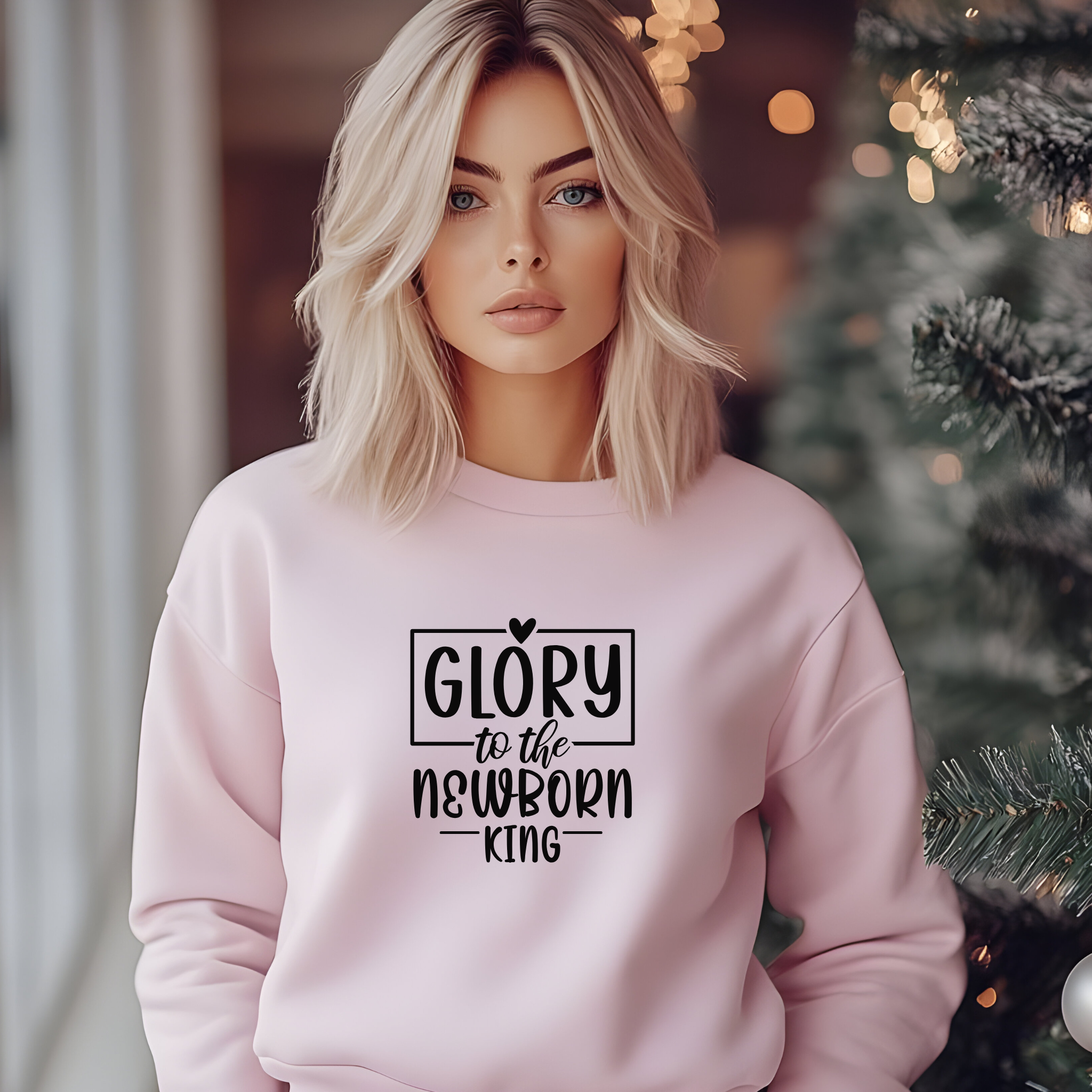 Religious Christmas Unisex Sweatshirt, FaithFusion's "Glory To The New Born King Crewneck Jumper, Men Women Gift, Holiday Apparel" product thumbnail image Religious Christmas Unisex Sweatshirt, FaithFusion's "Glory To The New Born King Crewneck Jumper, Men Women Gift, Holiday Apparel" product thumbnail image