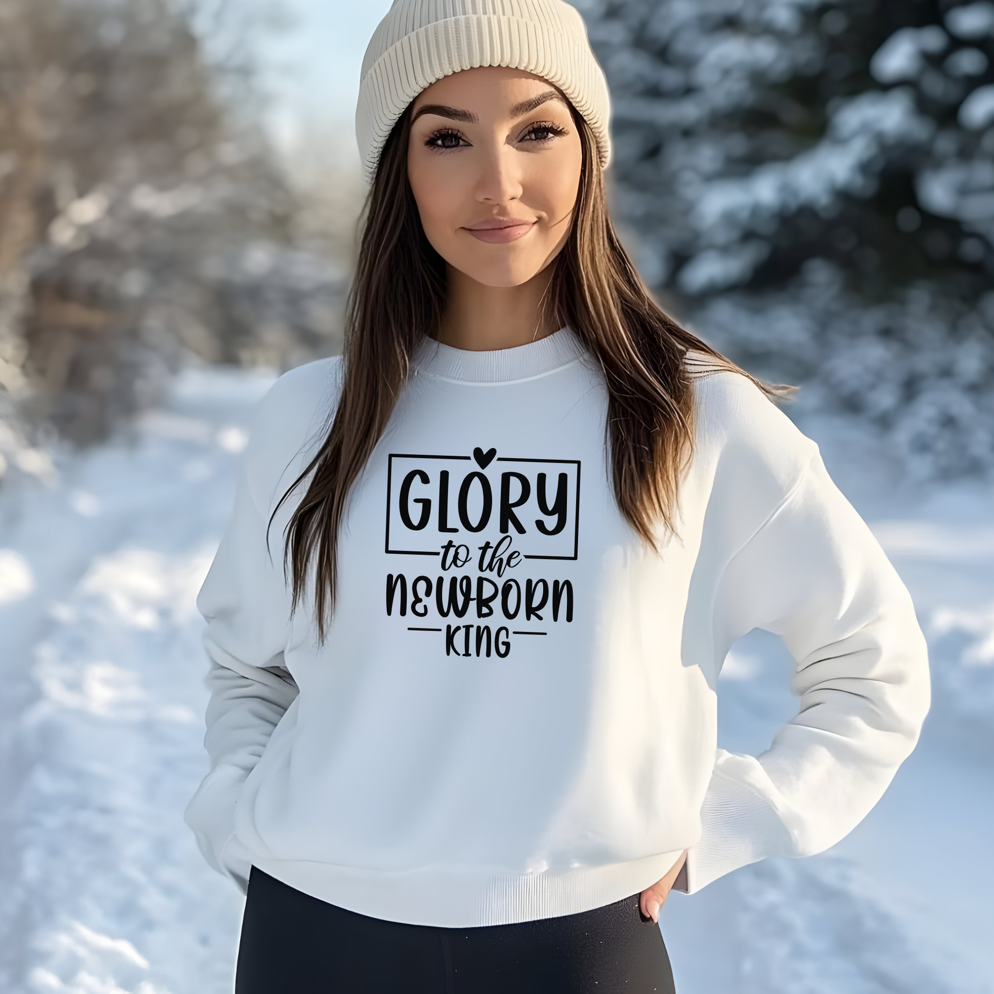 Religious Christmas Unisex Sweatshirt, FaithFusion's "Glory To The New Born King Crewneck Jumper, Men Women Gift, Holiday Apparel" product thumbnail image Religious Christmas Unisex Sweatshirt, FaithFusion's "Glory To The New Born King Crewneck Jumper, Men Women Gift, Holiday Apparel" product thumbnail image