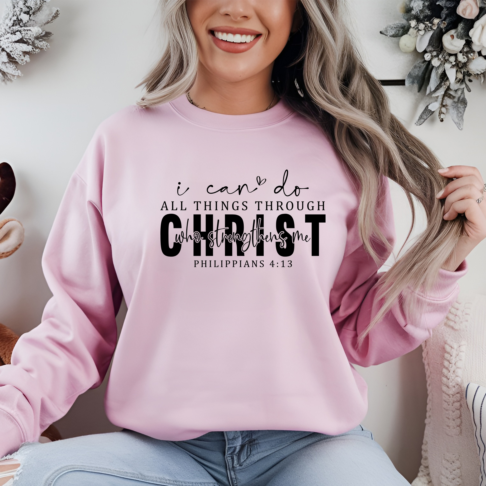 Religious Christian Bible Verse Sweatshirt, Philippians 4:13 Inspirational Gift, Unisex Crewneck Jumper, Religious Apparel, Faithful