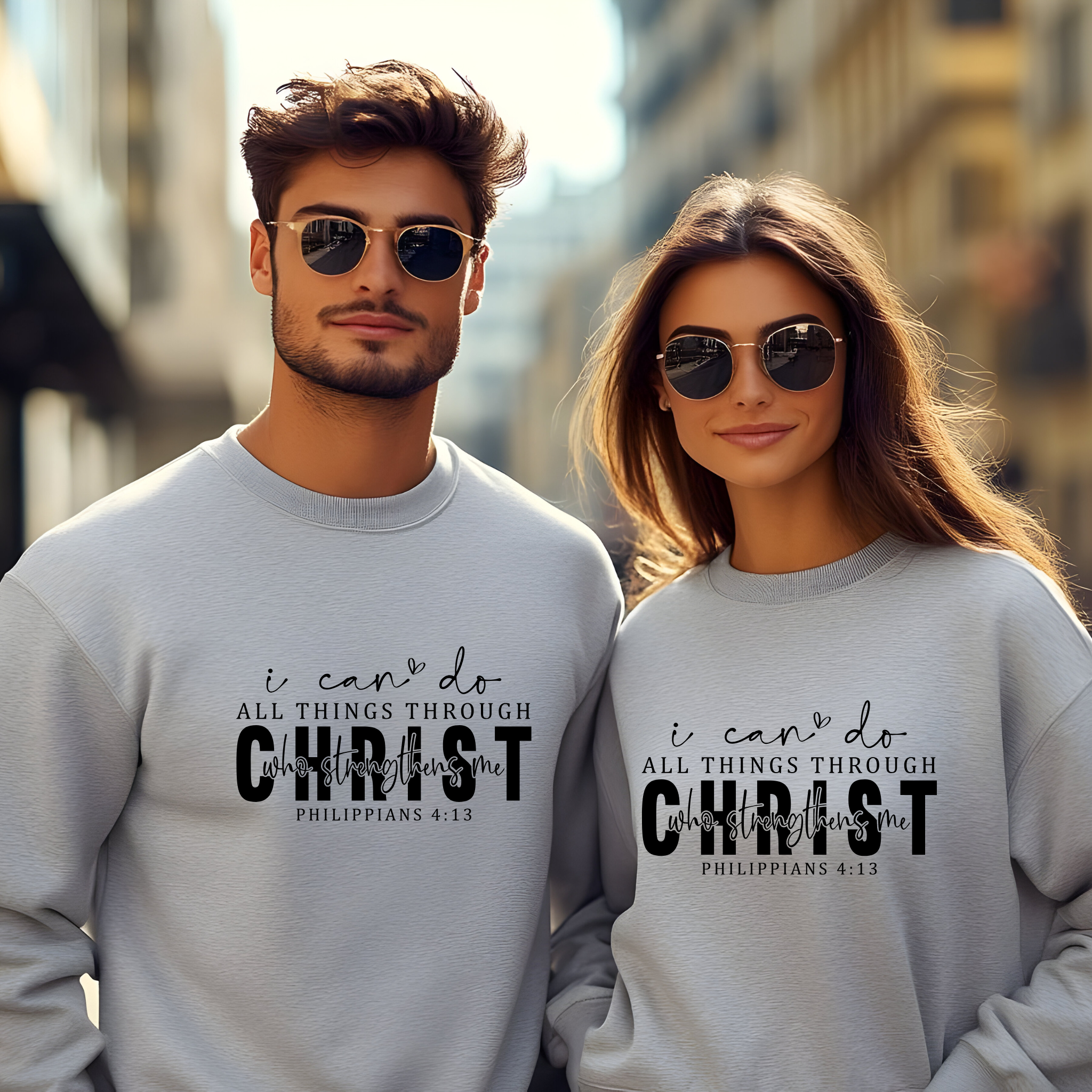 Religious Christian Bible Verse Sweatshirt, Philippians 4:13 Inspirational Gift, Unisex Crewneck Jumper, Religious Apparel, Faithful product thumbnail image