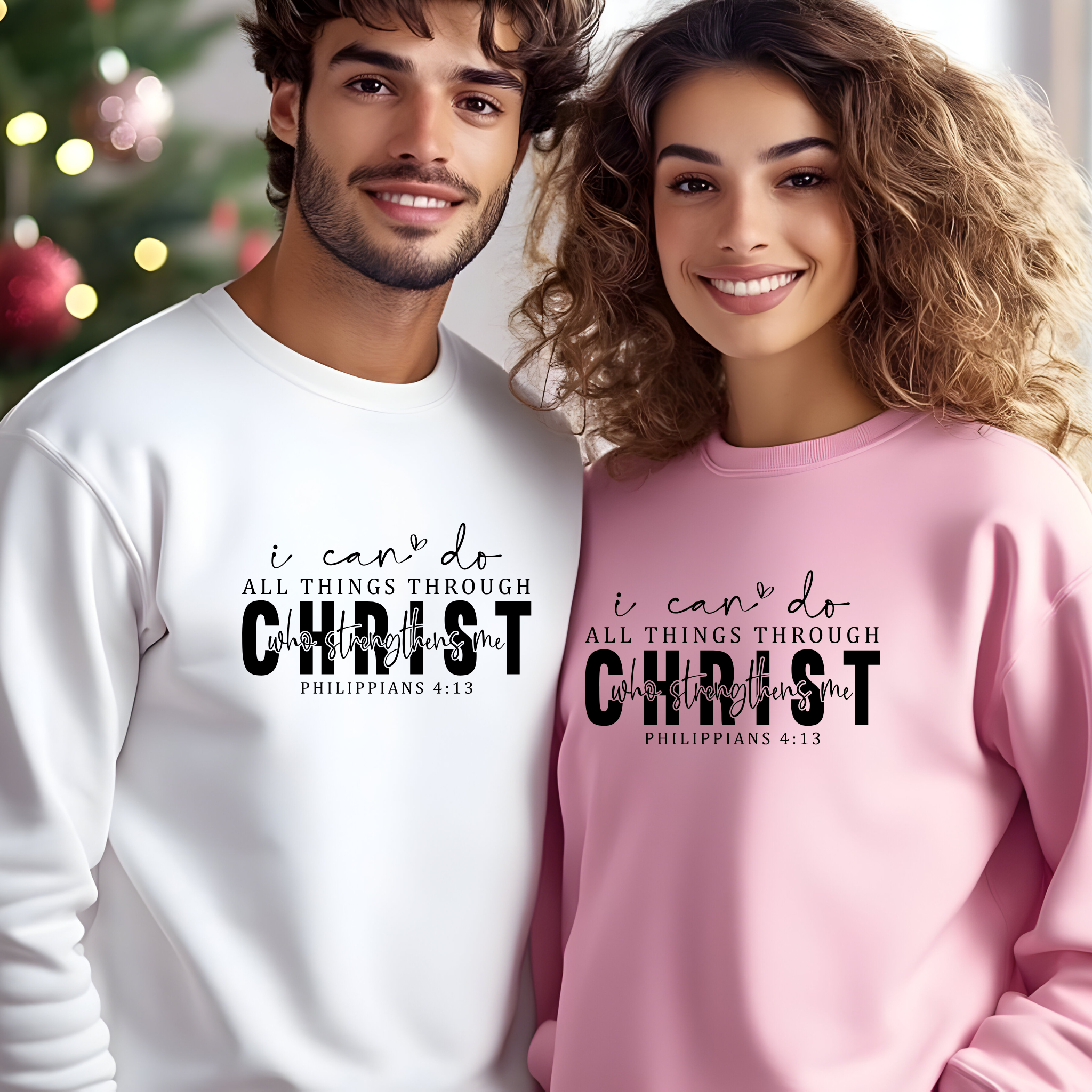 Religious Christian Bible Verse Sweatshirt, Philippians 4:13 Inspirational Gift, Unisex Crewneck Jumper, Religious Apparel, Faithful product thumbnail image