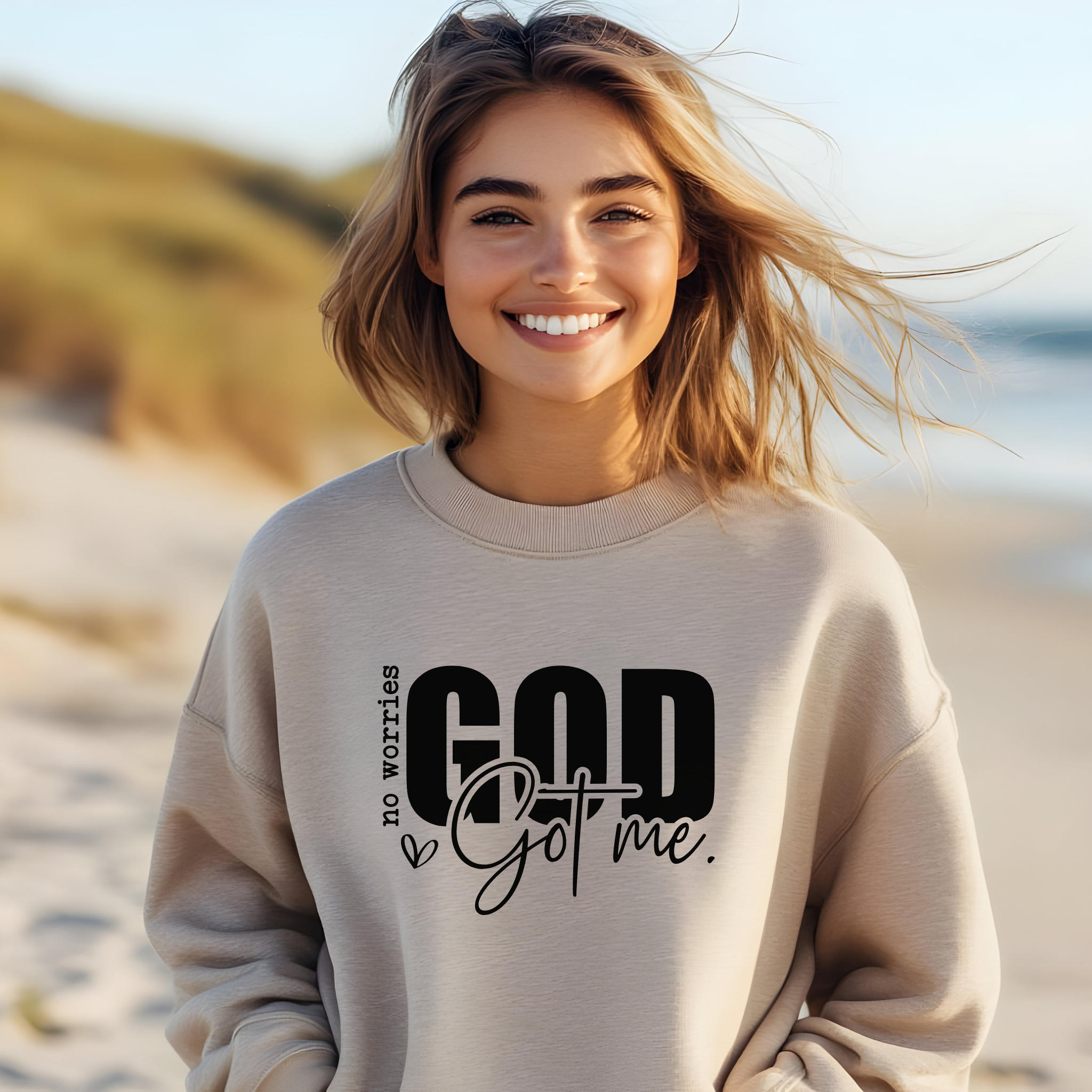 Christian Sweatshirt 'No Worries God Got Me' Unisex, Religious Jumper, Inspirational Crewneck, Trust in God Pullover, Christian Gifts for product thumbnail image Christian Sweatshirt 'No Worries God Got Me' Unisex, Religious Jumper, Inspirational Crewneck, Trust in God Pullover, Christian Gifts for product thumbnail image