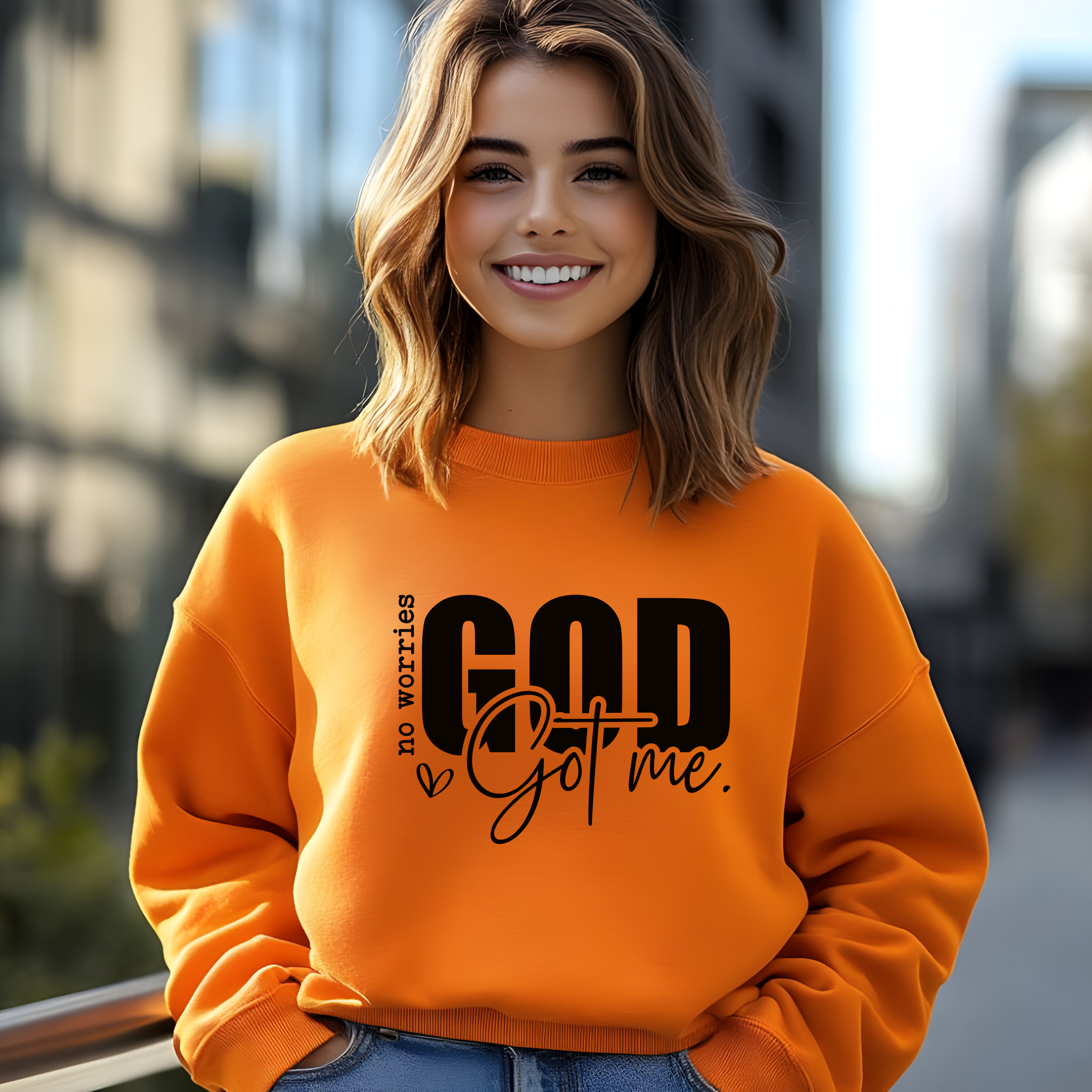 Christian Sweatshirt 'No Worries God Got Me' Unisex, Religious Jumper, Inspirational Crewneck, Trust in God Pullover, Christian Gifts for product thumbnail image Christian Sweatshirt 'No Worries God Got Me' Unisex, Religious Jumper, Inspirational Crewneck, Trust in God Pullover, Christian Gifts for product thumbnail image