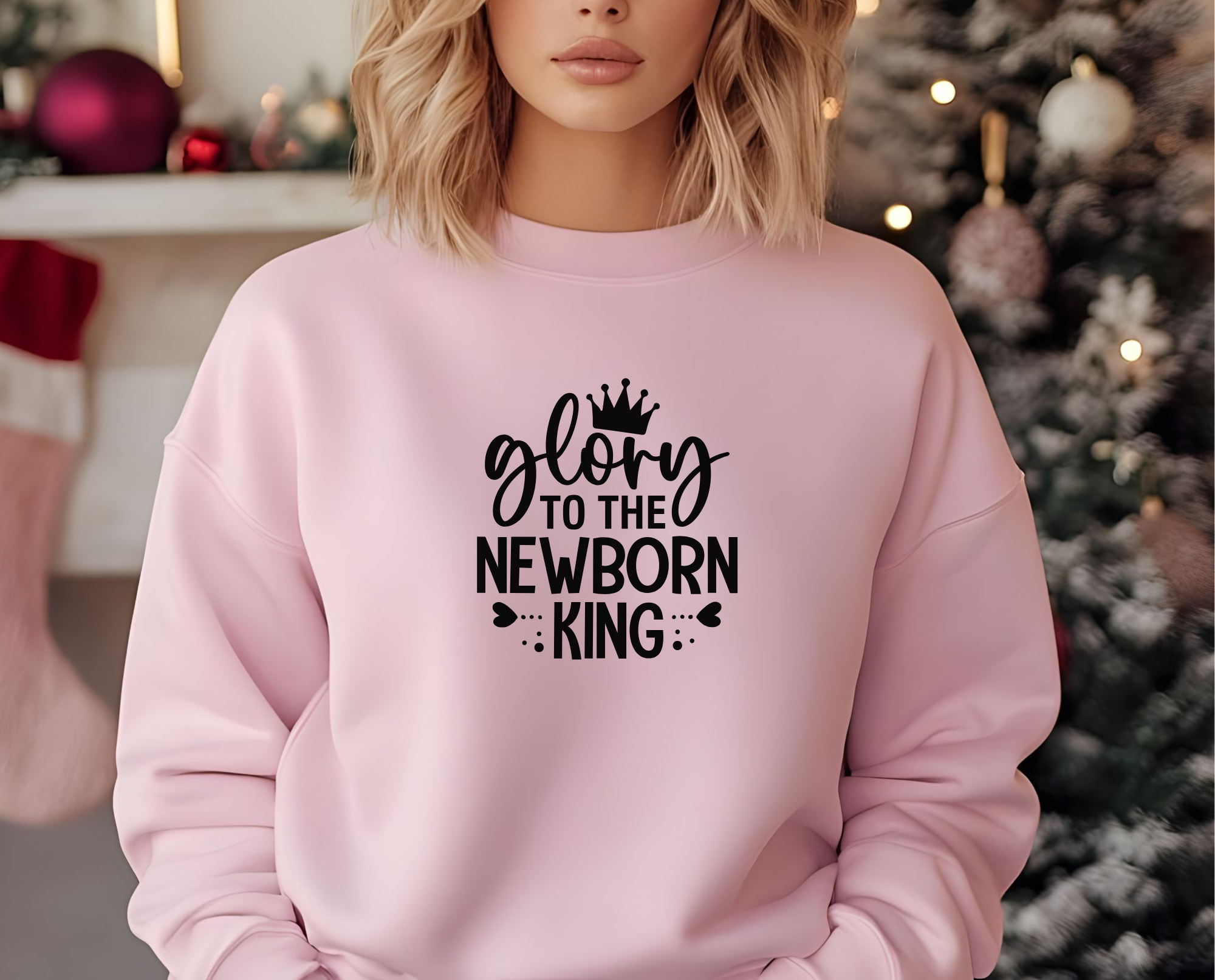Religious Christmas Unisex Sweatshirt, FaithFusion's "Glory To The New Born King" Crewneck Jumper, Men Women Gift, Holiday Apparel product thumbnail image Religious Christmas Unisex Sweatshirt, FaithFusion's "Glory To The New Born King" Crewneck Jumper, Men Women Gift, Holiday Apparel product thumbnail image