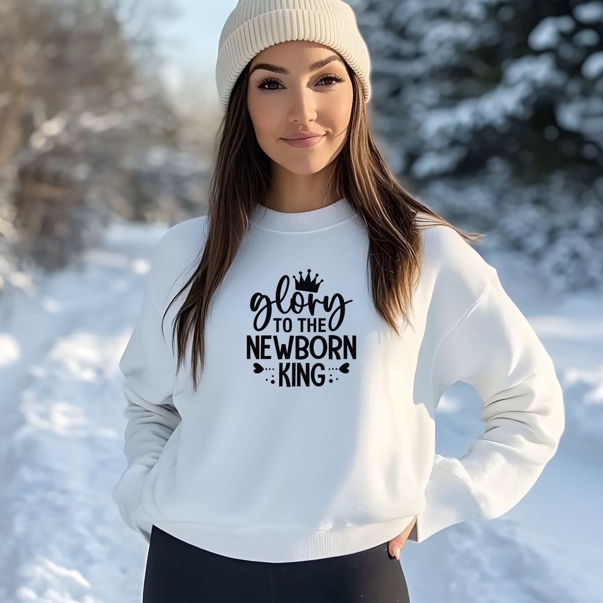 Religious Christmas Unisex Sweatshirt, FaithFusion's "Glory To The New Born King" Crewneck Jumper, Men Women Gift, Holiday Apparel product thumbnail image Religious Christmas Unisex Sweatshirt, FaithFusion's "Glory To The New Born King" Crewneck Jumper, Men Women Gift, Holiday Apparel product thumbnail image