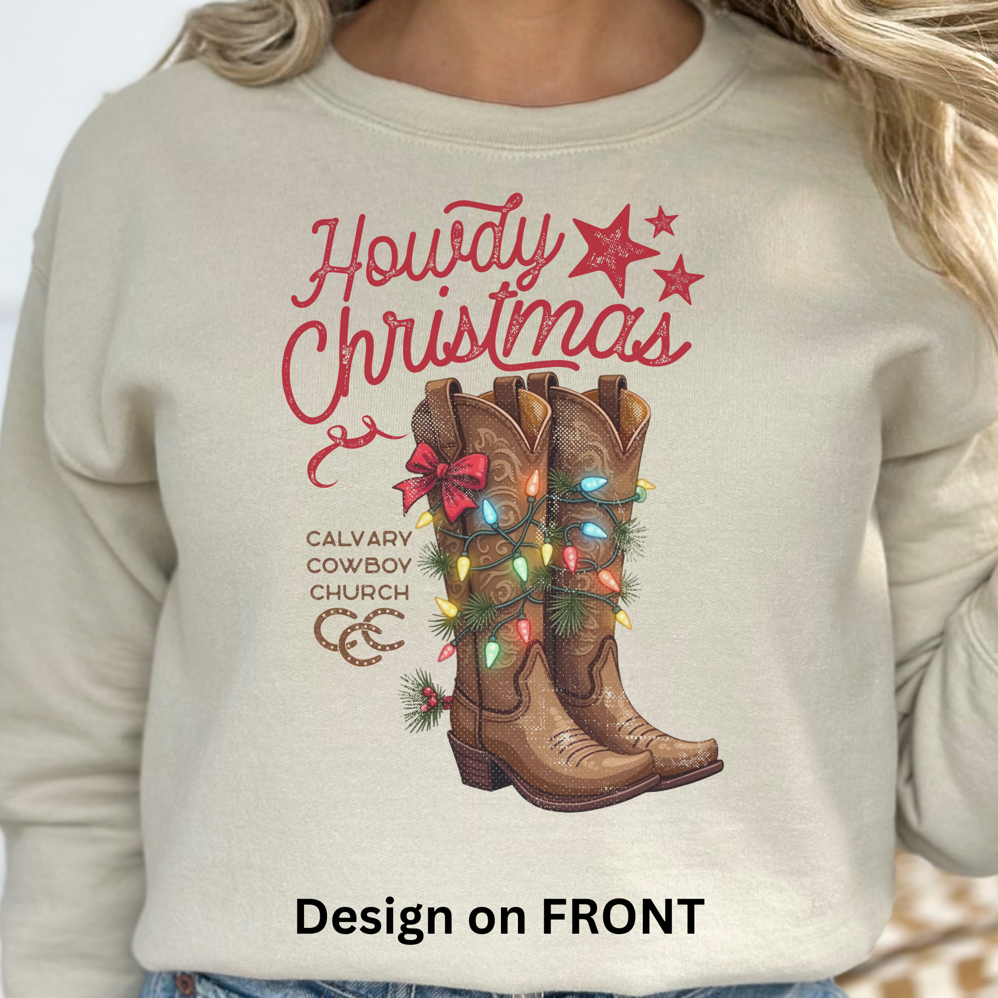Howdy Christmas Sweatshirt | Design on FRONT | Gildan 18000 Unisex Heavy Blend™ Crewneck Sweatshirt Howdy Christmas Sweatshirt | Design on FRONT | Gildan 18000 Unisex Heavy Blend™ Crewneck Sweatshirt