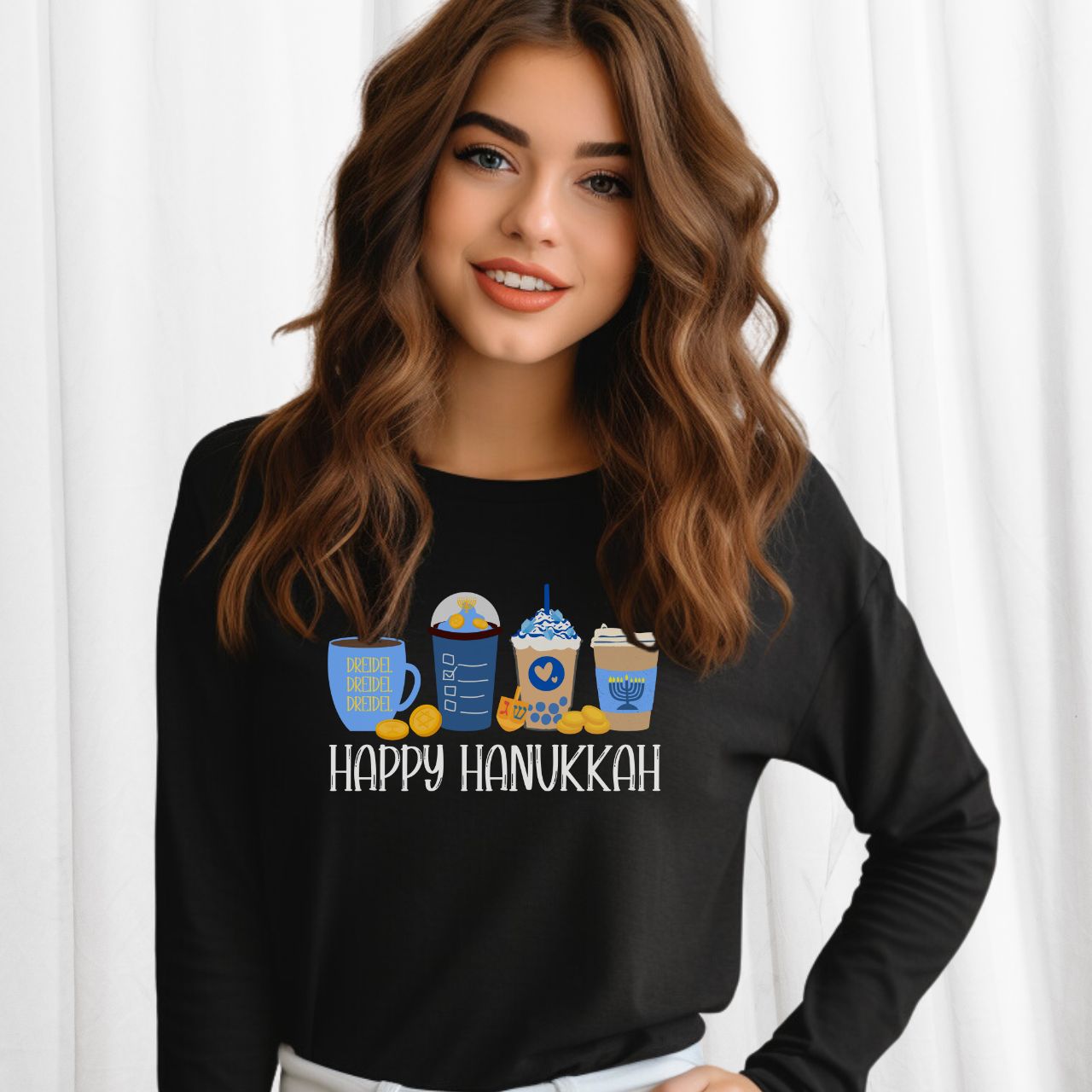 Hanukkah Shirt, Coffee Latte, Hannukah Shirt, Chanukkah Shirt, Happy Hanukkah, Festival of Lights, Gift for Jewish Person, Dreidels product thumbnail image Hanukkah Shirt, Coffee Latte, Hannukah Shirt, Chanukkah Shirt, Happy Hanukkah, Festival of Lights, Gift for Jewish Person, Dreidels product thumbnail image