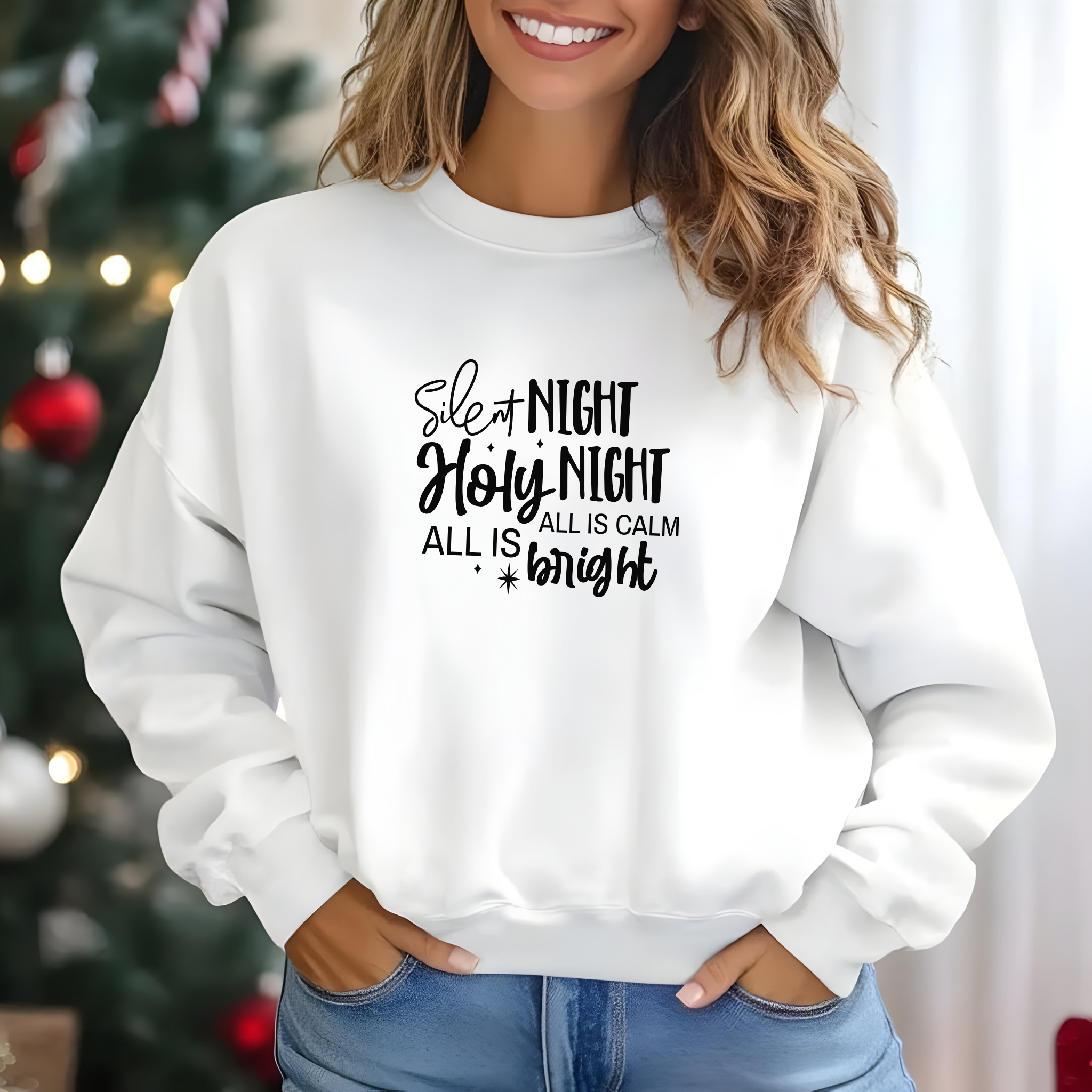 Christmas Unisex Sweatshirt "Silent Night Holy Night, Christian Holiday product thumbnail image Christmas Unisex Sweatshirt "Silent Night Holy Night, Christian Holiday product thumbnail image