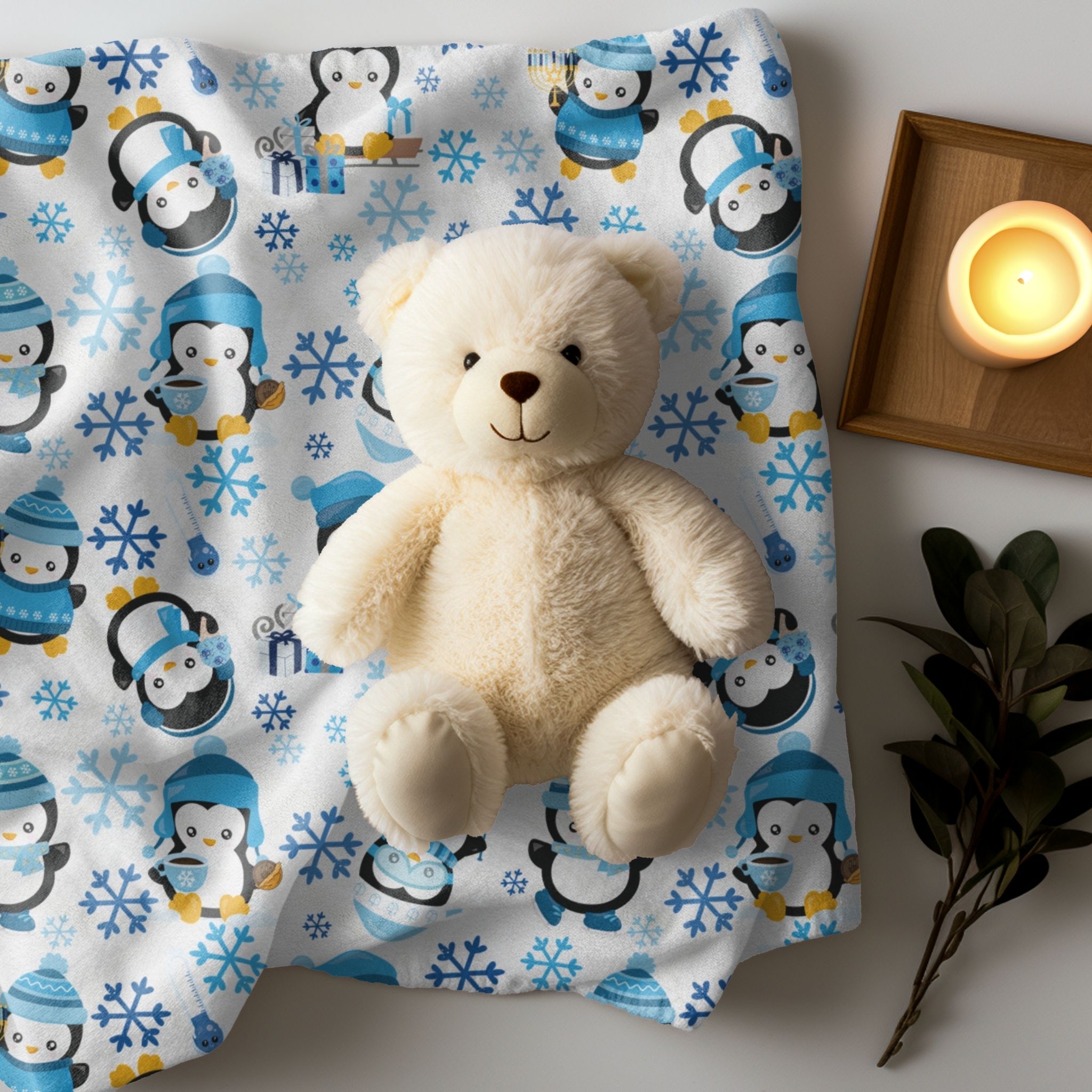 Hanukkah Penguins Velveteen Plush Blanket, Hanukkah Blanket, Gift for Hanukkah, Gift For Jewish Person,Happy Hanukkah,Hanukkah Plush Blanket product thumbnail image Hanukkah Penguins Velveteen Plush Blanket, Hanukkah Blanket, Gift for Hanukkah, Gift For Jewish Person,Happy Hanukkah,Hanukkah Plush Blanket product thumbnail image