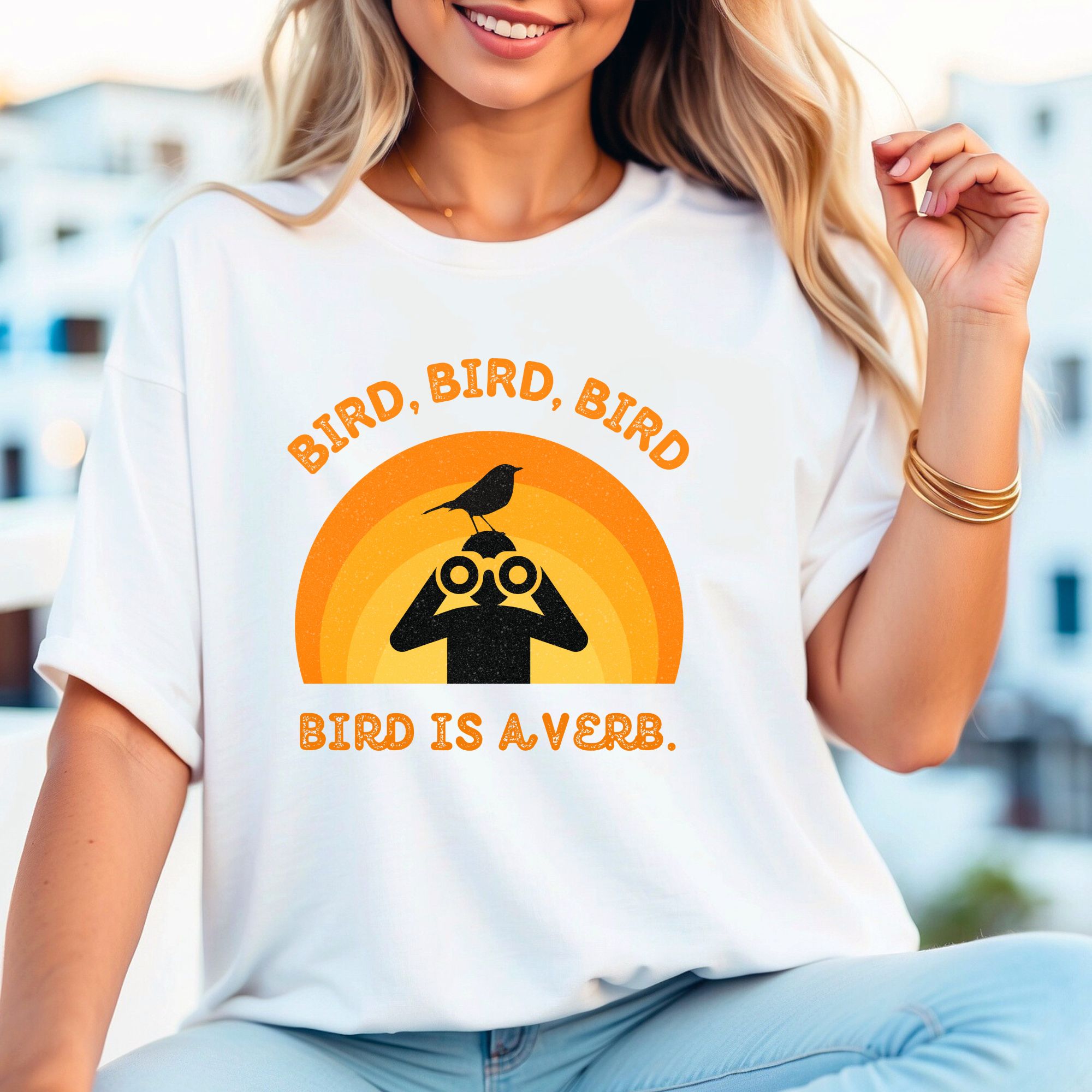 Funny Birders Unisex Tee 'Bird, Bird, Bird, Bird is a Verb' Retro T-Shirt product thumbnail image Funny Birders Unisex Tee 'Bird, Bird, Bird, Bird is a Verb' Retro T-Shirt product thumbnail image