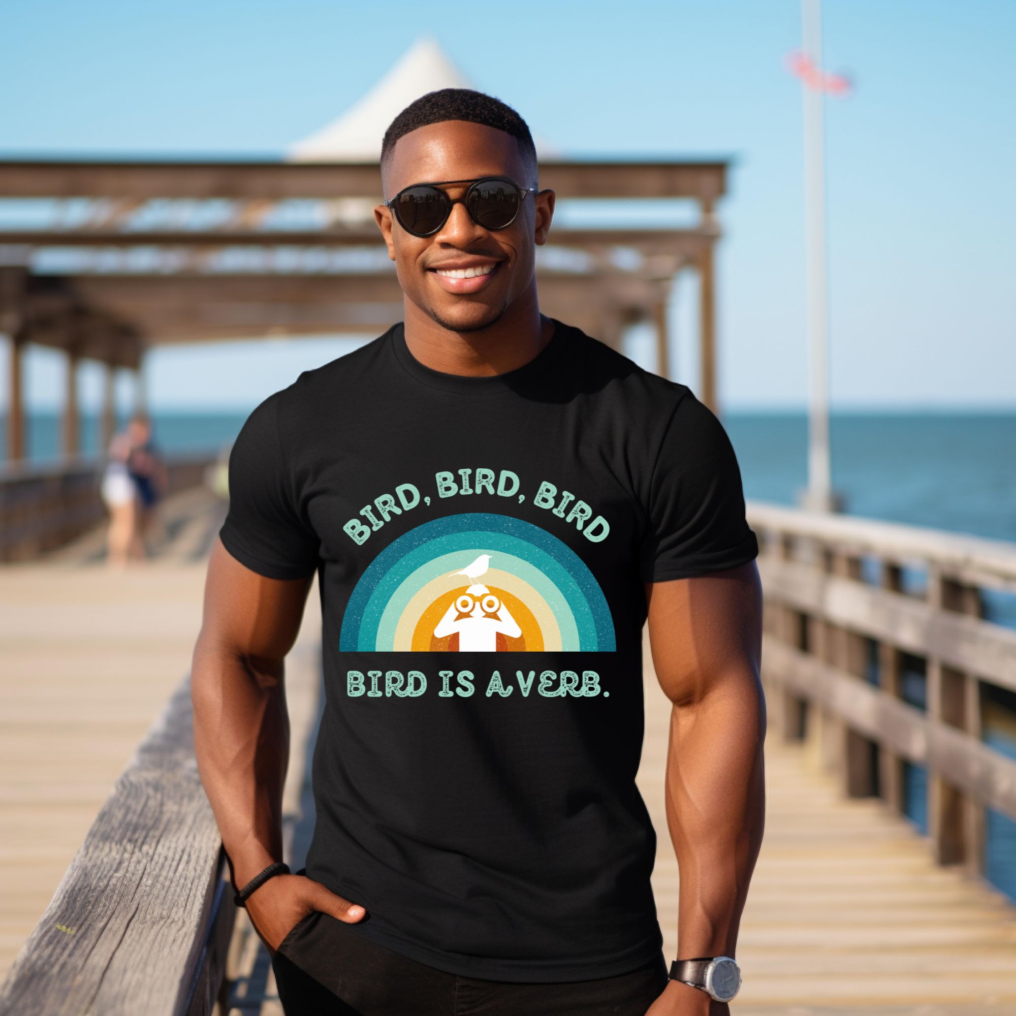 Funny Birders Unisex Tee 'Bird, Bird, Bird, Bird is a Verb' Retro T-Shirt product thumbnail image