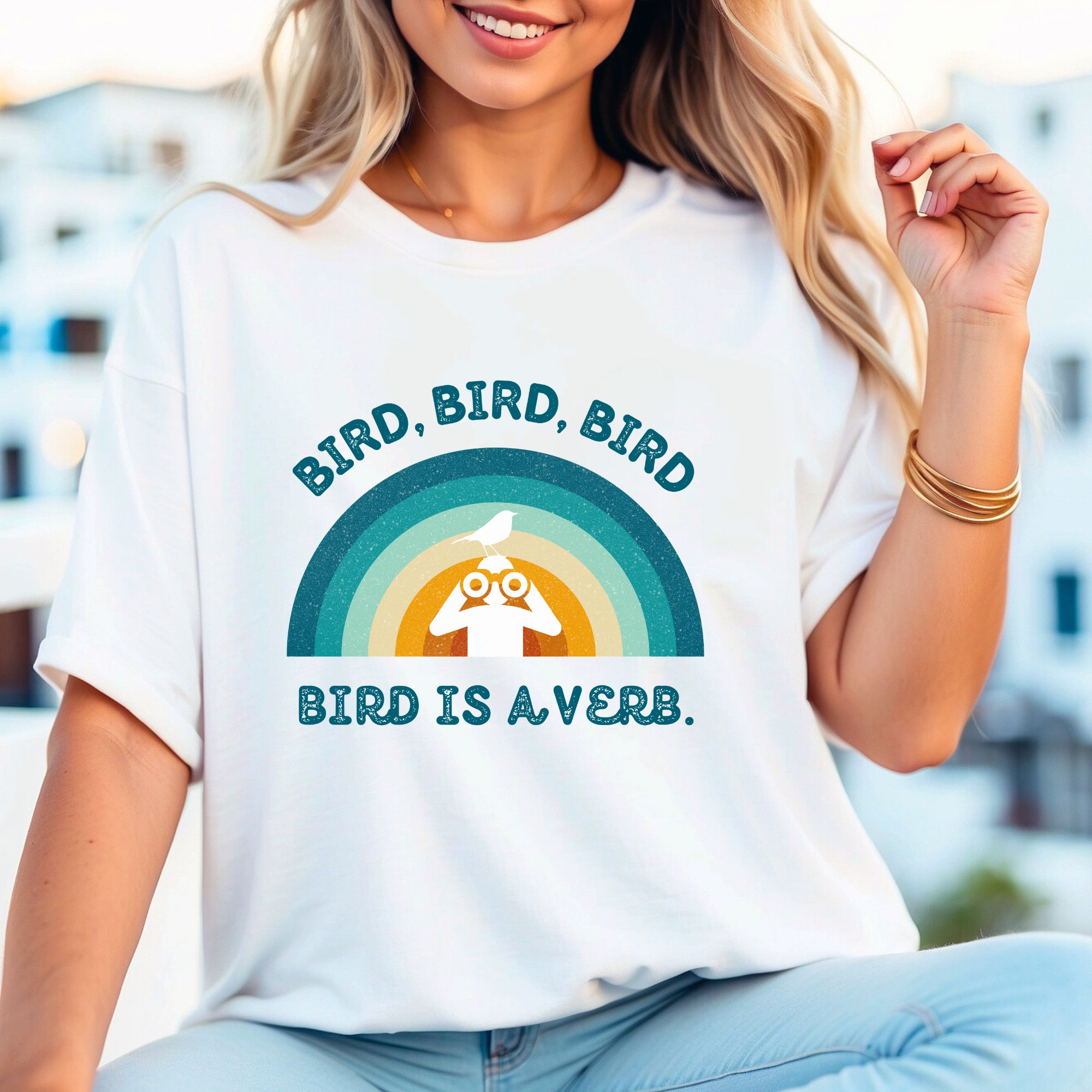 Funny Birders Unisex Tee 'Bird, Bird, Bird, Bird is a Verb' Retro T-Shirt product thumbnail image