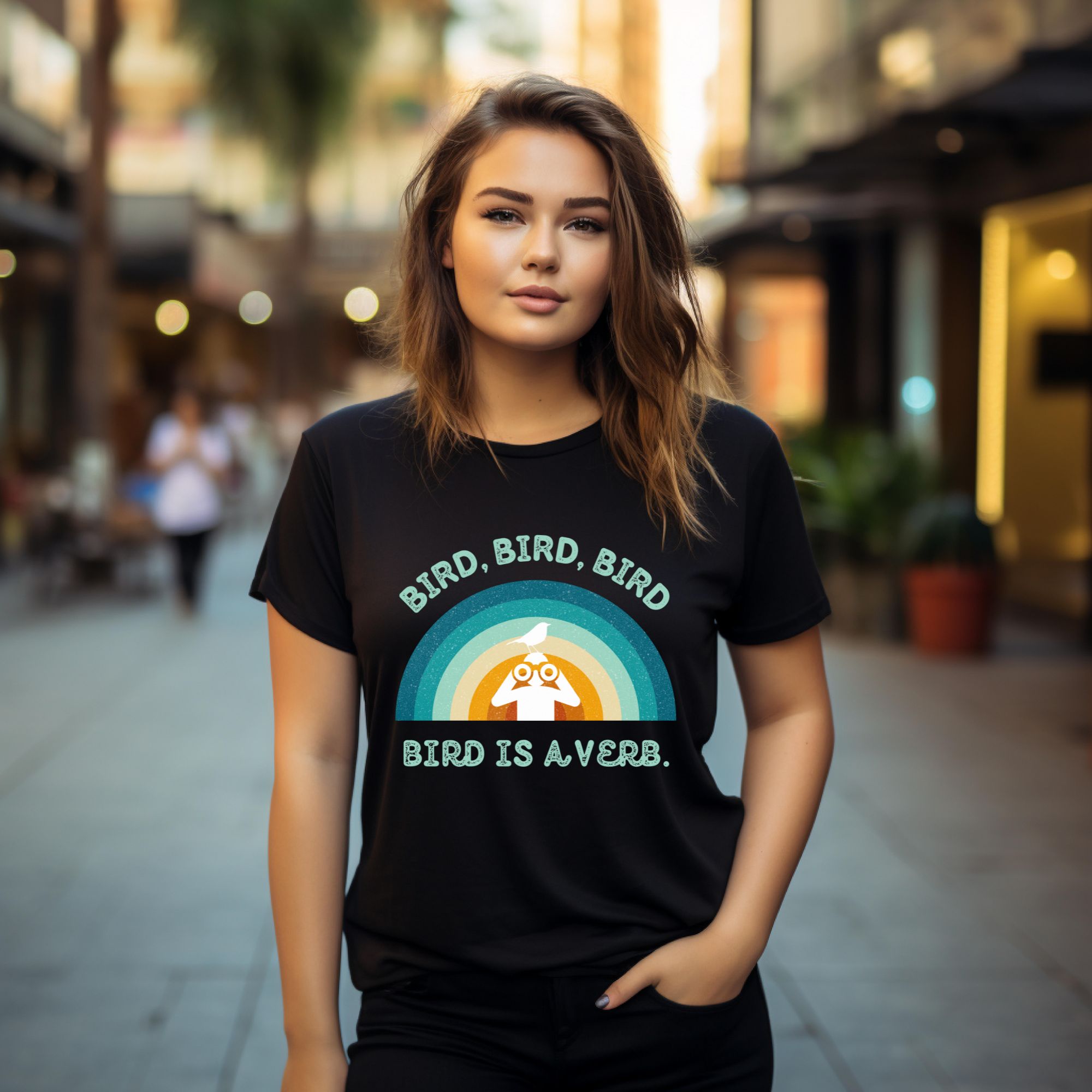 Funny Birders Unisex Tee 'Bird, Bird, Bird, Bird is a Verb' Retro T-Shirt product thumbnail image