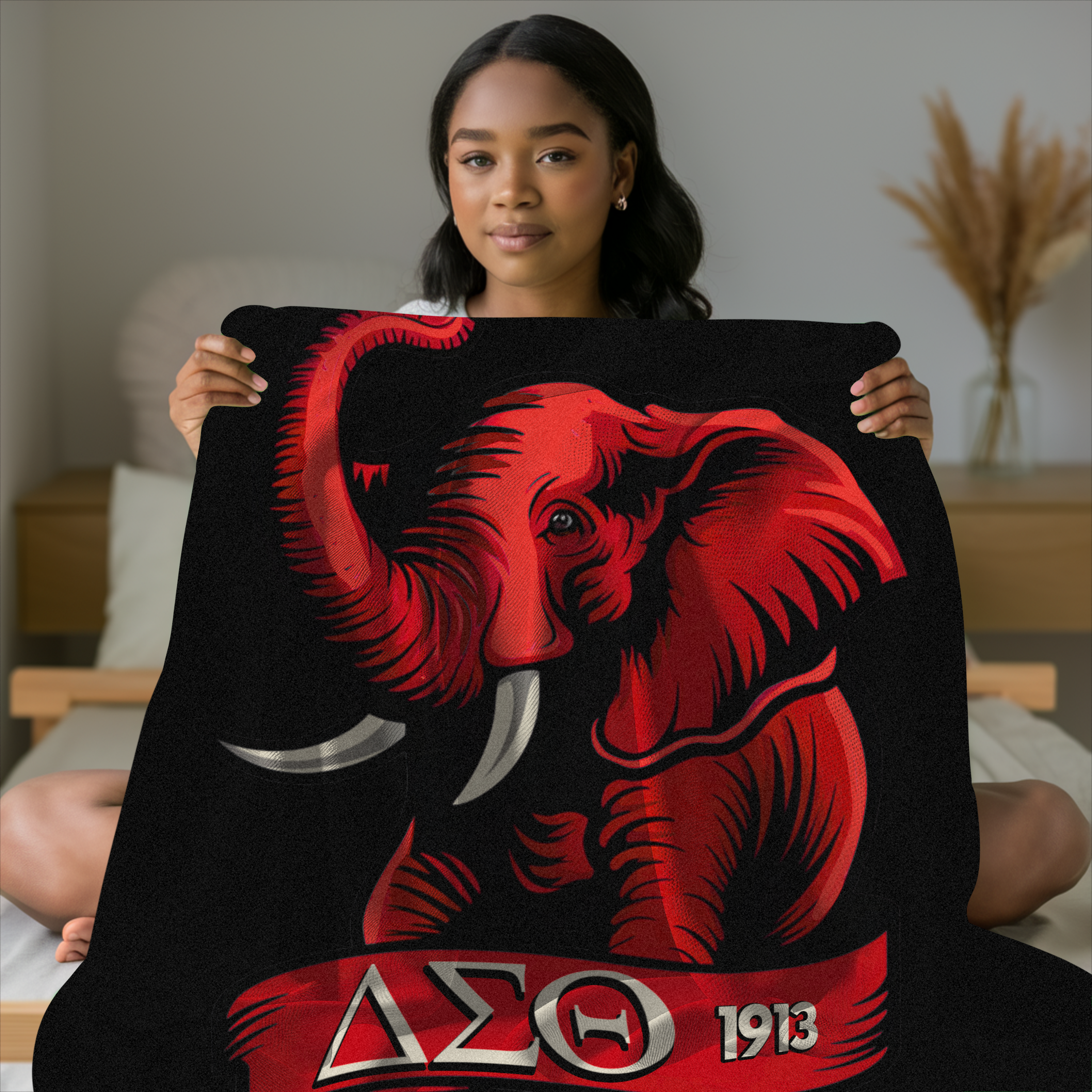 Copy of Red Diva Sorority Elephant Blanket - Member's Gift, 1913 Design, Greek Letters, Crimson and Cream Paraphernalia Merch, Fleece Throw product thumbnail image Copy of Red Diva Sorority Elephant Blanket - Member's Gift, 1913 Design, Greek Letters, Crimson and Cream Paraphernalia Merch, Fleece Throw product thumbnail image