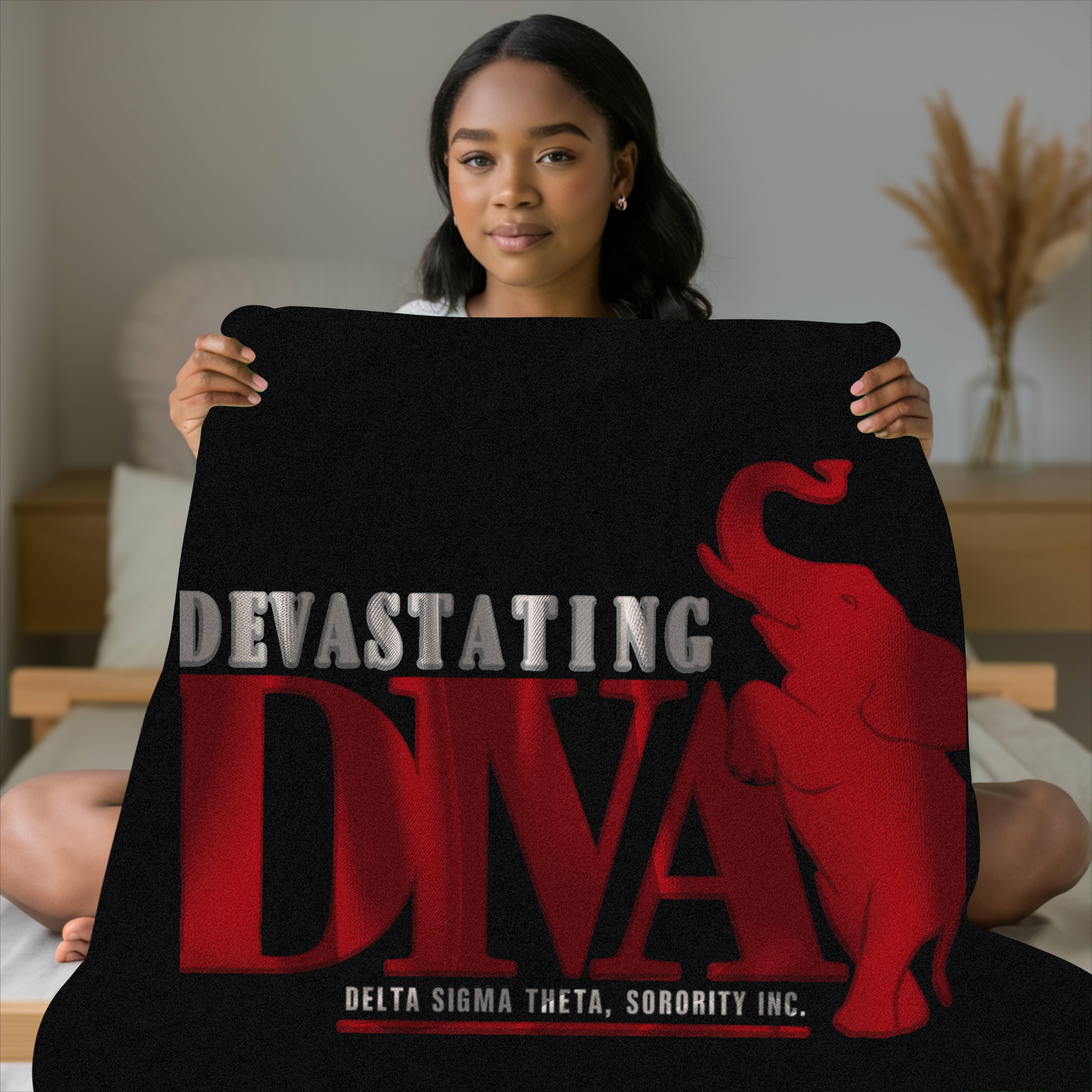 Red Diva Sorority Elephant Blanket - Collectors Gift, 1913 Design, Greek Letters, Crimson and Cream Paraphernalia Merch, Fleece Throw product thumbnail image Red Diva Sorority Elephant Blanket - Collectors Gift, 1913 Design, Greek Letters, Crimson and Cream Paraphernalia Merch, Fleece Throw product thumbnail image