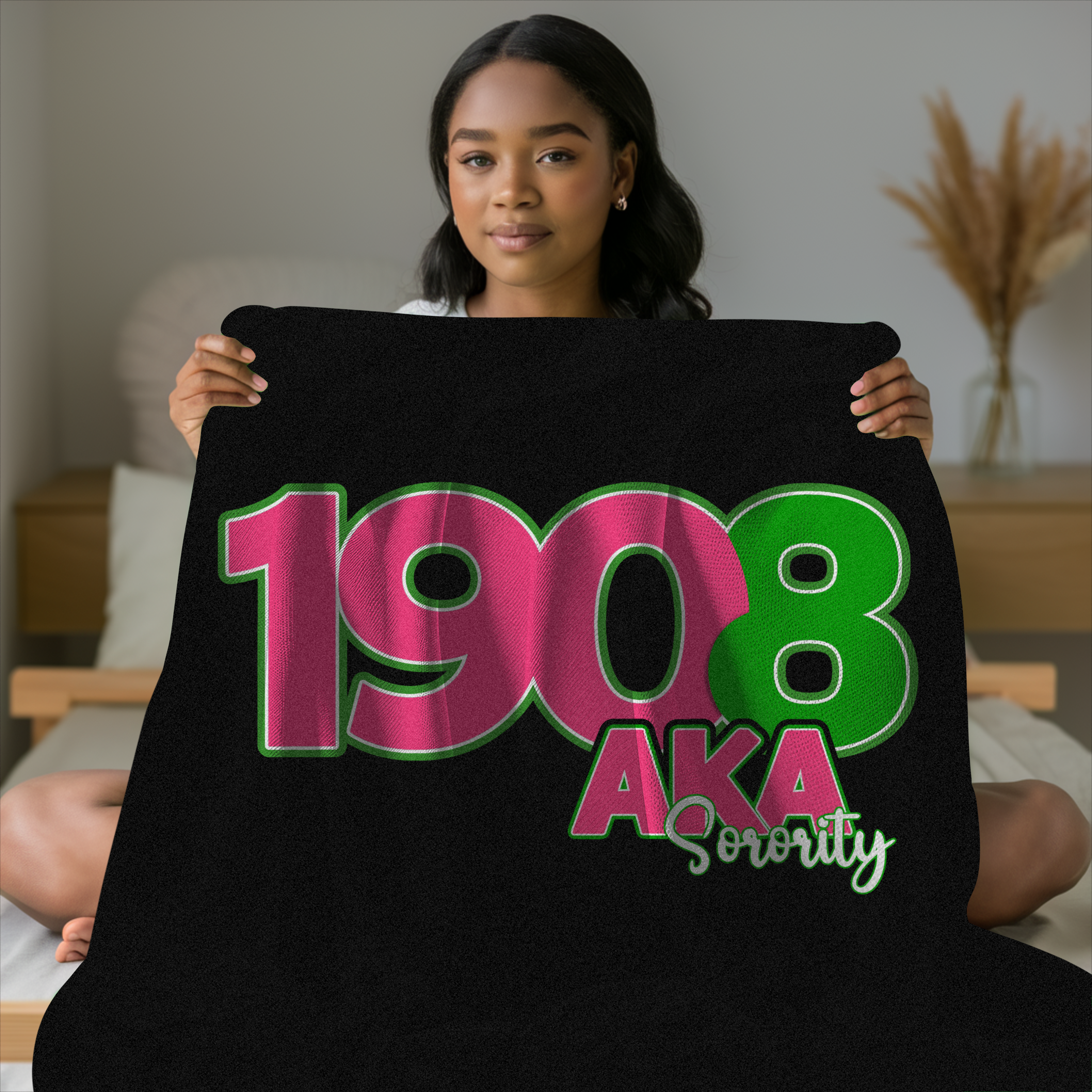 Velveteen Blanket - Pink Pretty Sorority Collectors Gift, 1908 Design with Greek Letters, Pink & Green Paraphernalia Merch, Fleece Sherpa product thumbnail image Velveteen Blanket - Pink Pretty Sorority Collectors Gift, 1908 Design with Greek Letters, Pink & Green Paraphernalia Merch, Fleece Sherpa product thumbnail image
