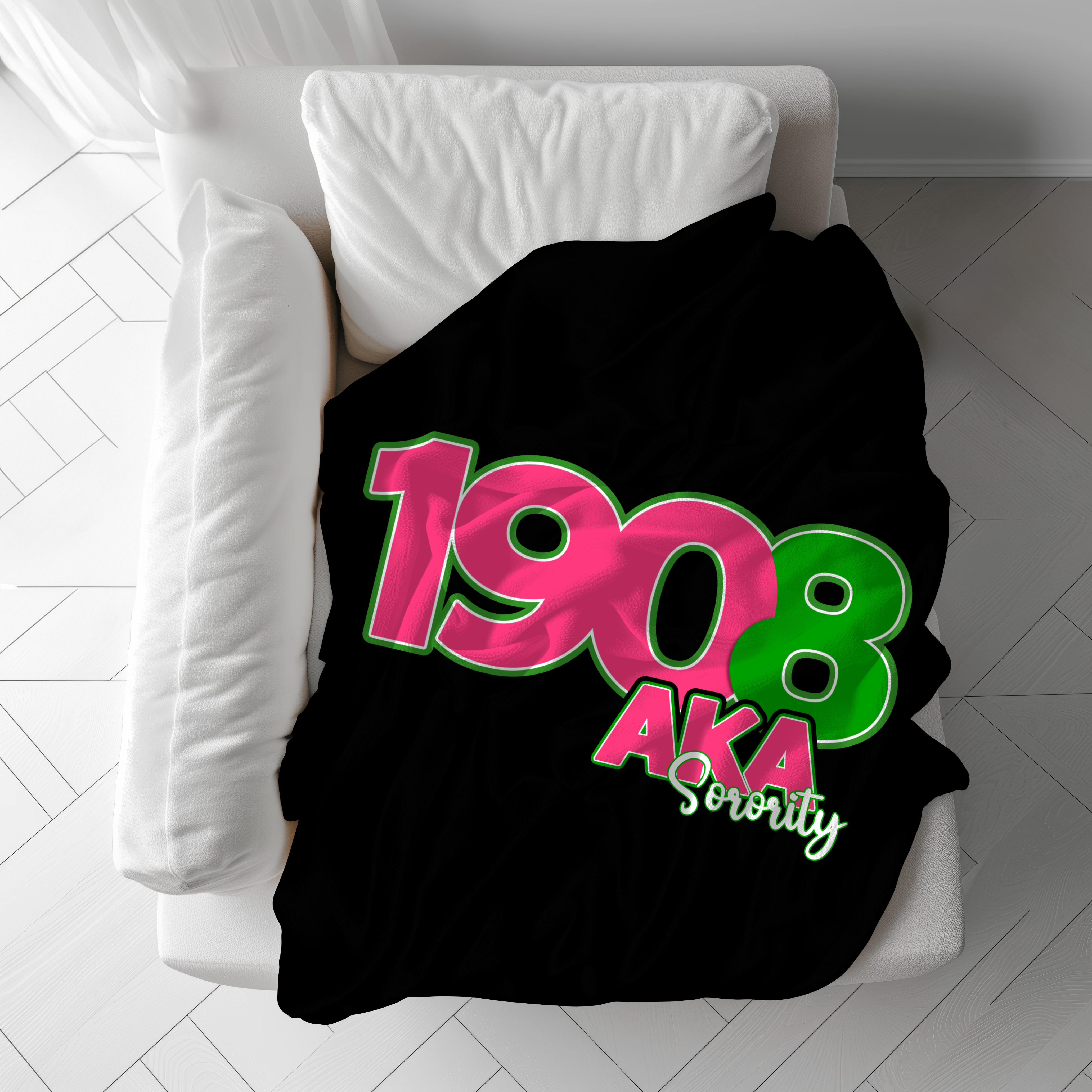 Velveteen Blanket - Pink Pretty Sorority Collectors Gift, 1908 Design with Greek Letters, Pink & Green Paraphernalia Merch, Fleece Sherpa product thumbnail image Velveteen Blanket - Pink Pretty Sorority Collectors Gift, 1908 Design with Greek Letters, Pink & Green Paraphernalia Merch, Fleece Sherpa product thumbnail image