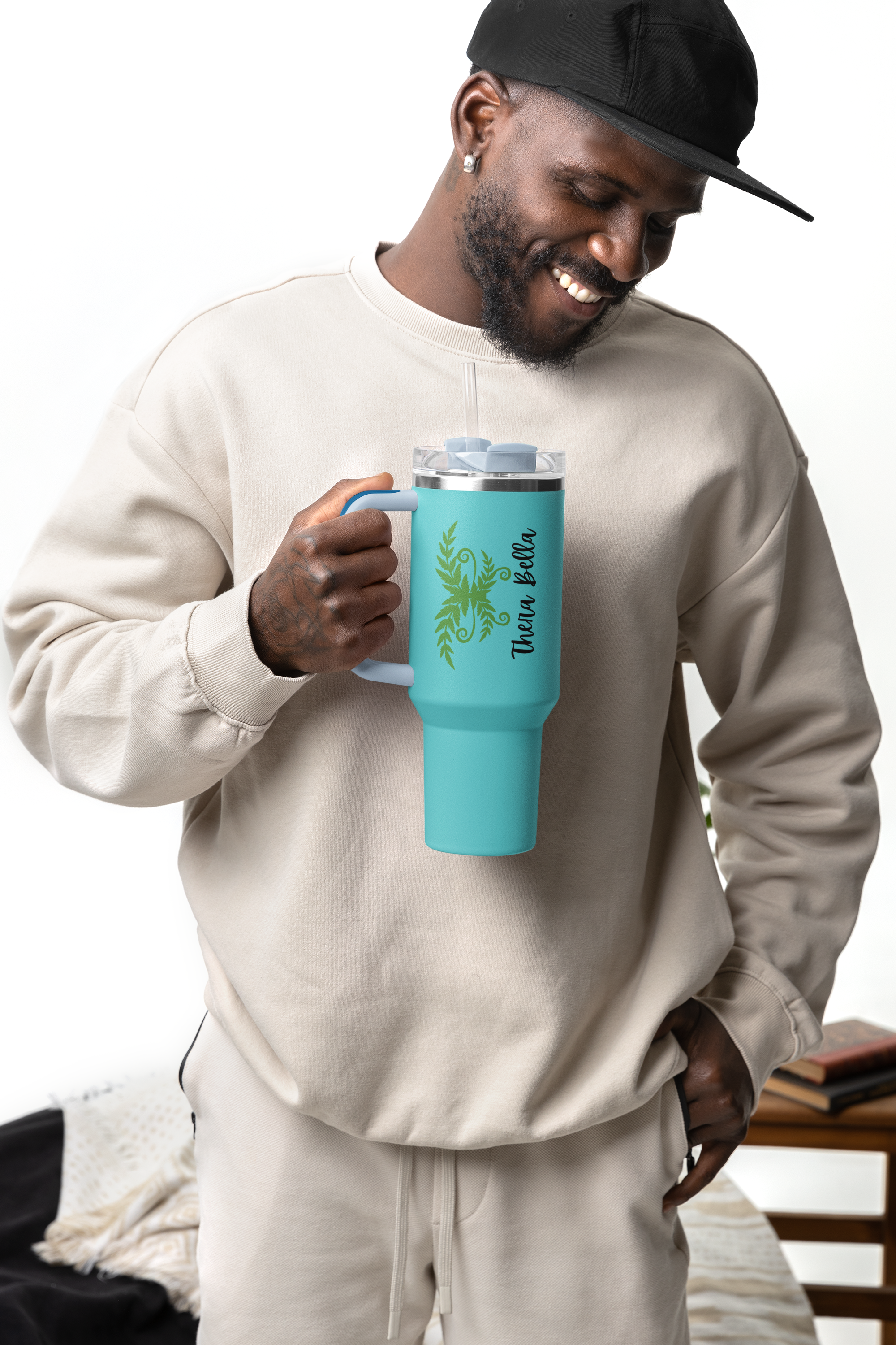 Fern Plant Insulated Travel Mug, Personalized Coffee Tumbler, Custom Name Tea Cup, Botanical Gift Idea, Large Eco-Friendly Water Bottle product thumbnail image