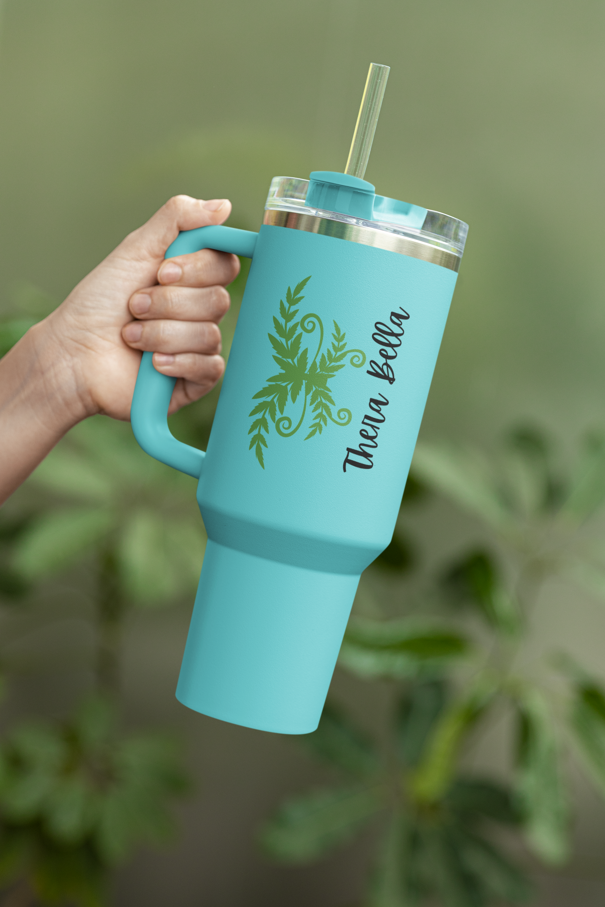 Fern Plant Insulated Travel Mug, Personalized Coffee Tumbler, Custom Name Tea Cup, Botanical Gift Idea, Large Eco-Friendly Water Bottle product thumbnail image