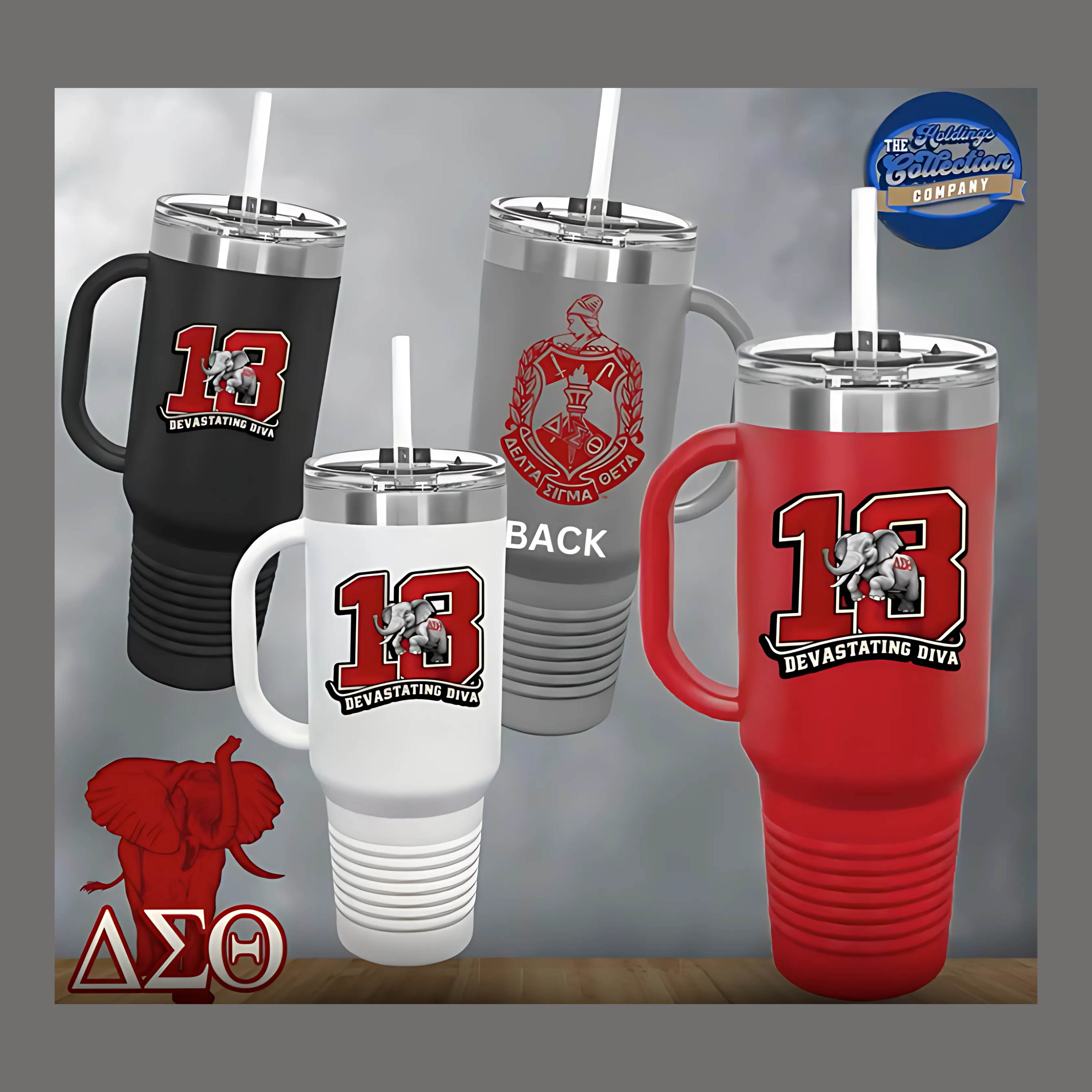 Delta Sigma Theta 40oz Insulated Travel Mug Stainless Steel Custom 1913 Elephant Design Tumbler, HBCU Legacy Gift, Greek Letters Tumbler product thumbnail image Delta Sigma Theta 40oz Insulated Travel Mug Stainless Steel Custom 1913 Elephant Design Tumbler, HBCU Legacy Gift, Greek Letters Tumbler product thumbnail image