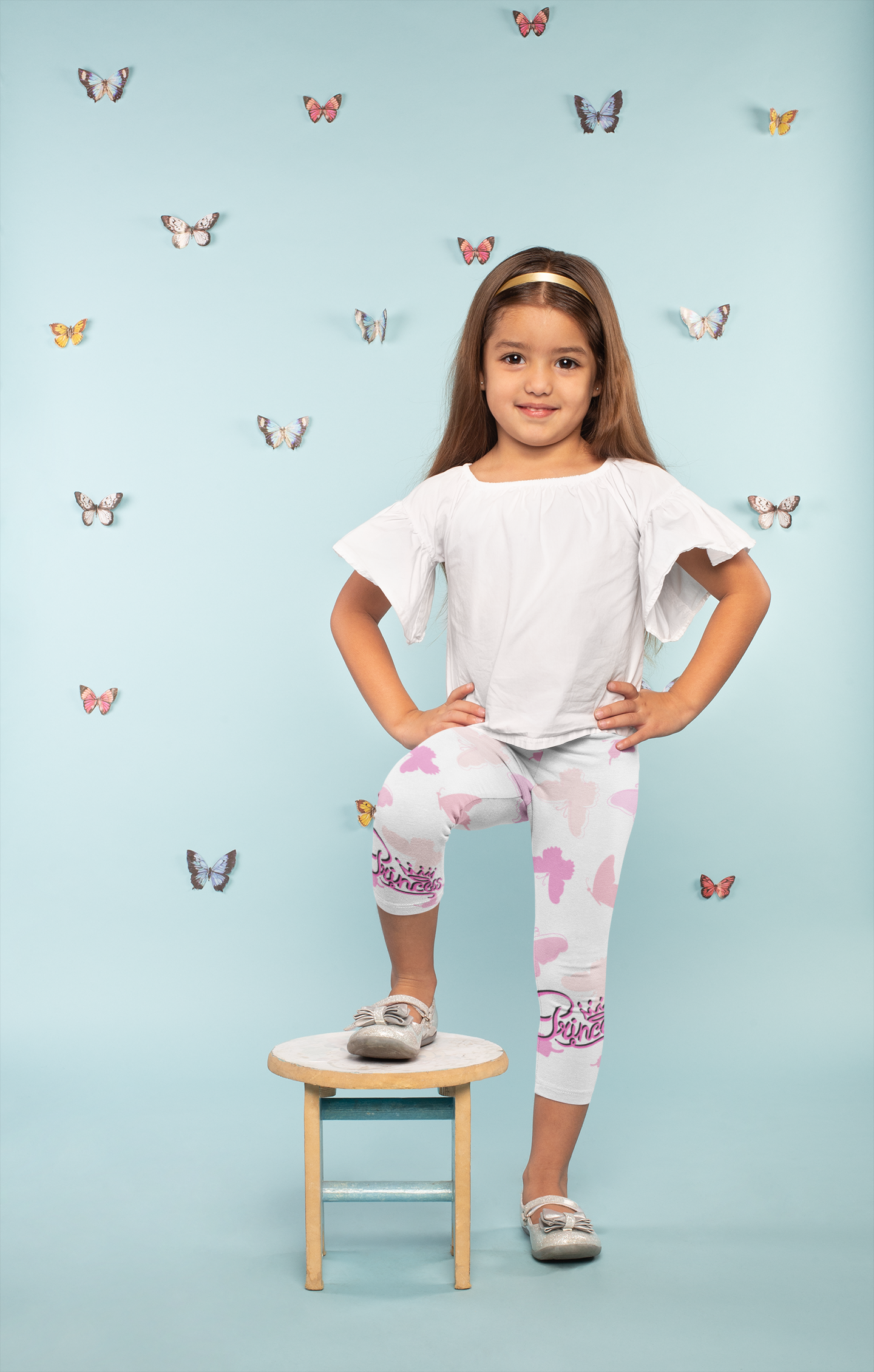 "Princess Dreams Kids Leggings" with Pink & Purple Butterflies (AOP) product thumbnail image "Princess Dreams Kids Leggings" with Pink & Purple Butterflies (AOP) product thumbnail image