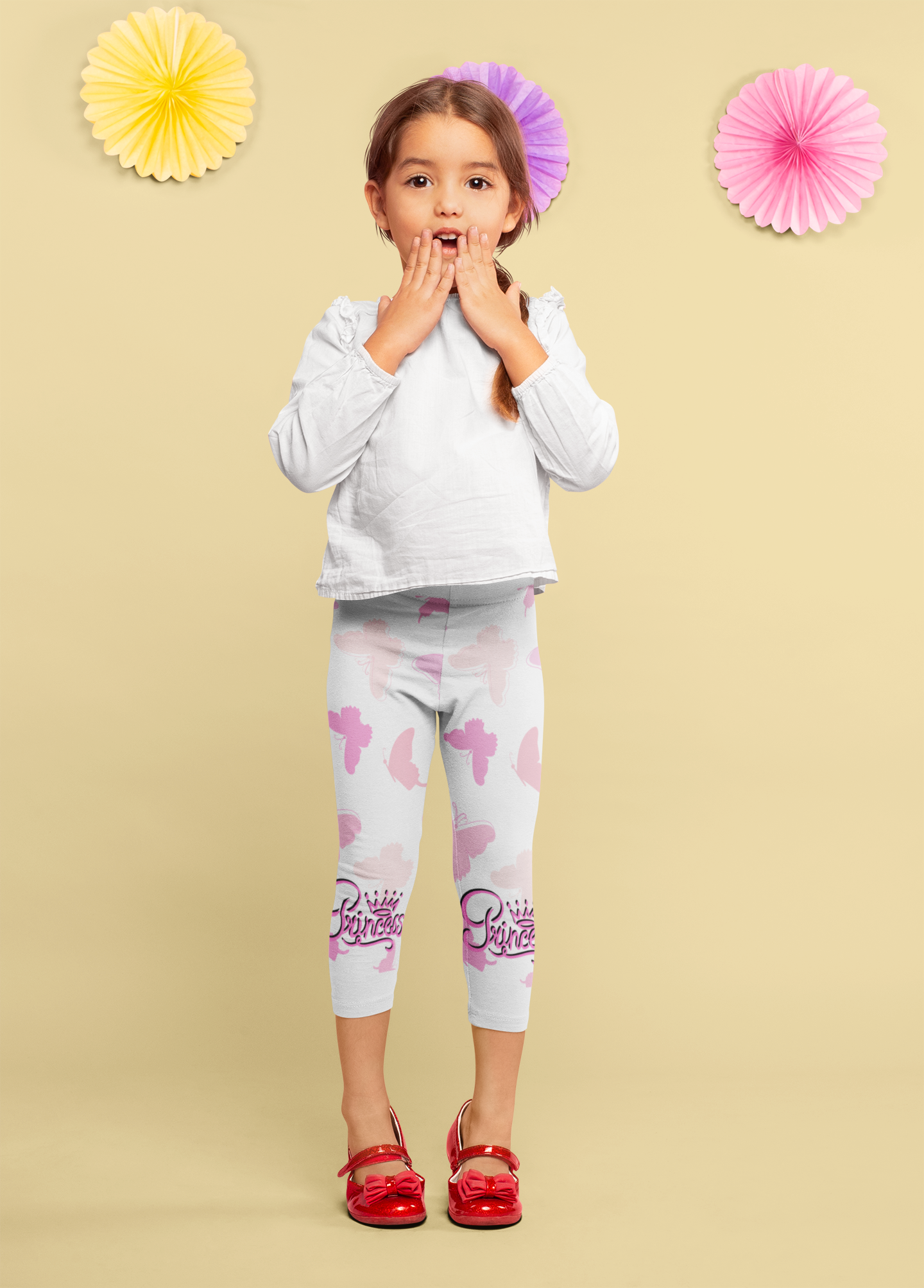 "Princess Dreams Kids Leggings" with Pink & Purple Butterflies (AOP) product thumbnail image "Princess Dreams Kids Leggings" with Pink & Purple Butterflies (AOP) product thumbnail image