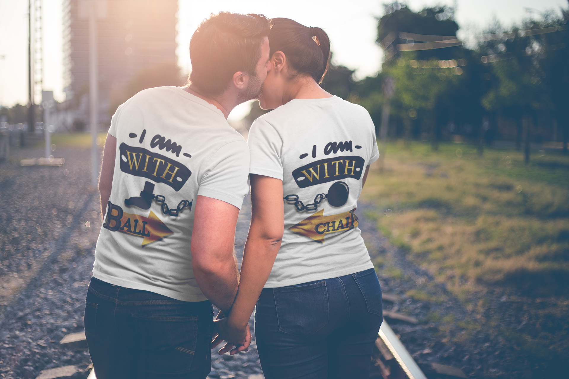 Valentine Ball and Chain T-Shirt, His &amp; Hers T-Shirts, Couples Funny T-Shirts, Humorous Unisex Shirts, Ball and Chain T-Shirts, Couples Tees product thumbnail image