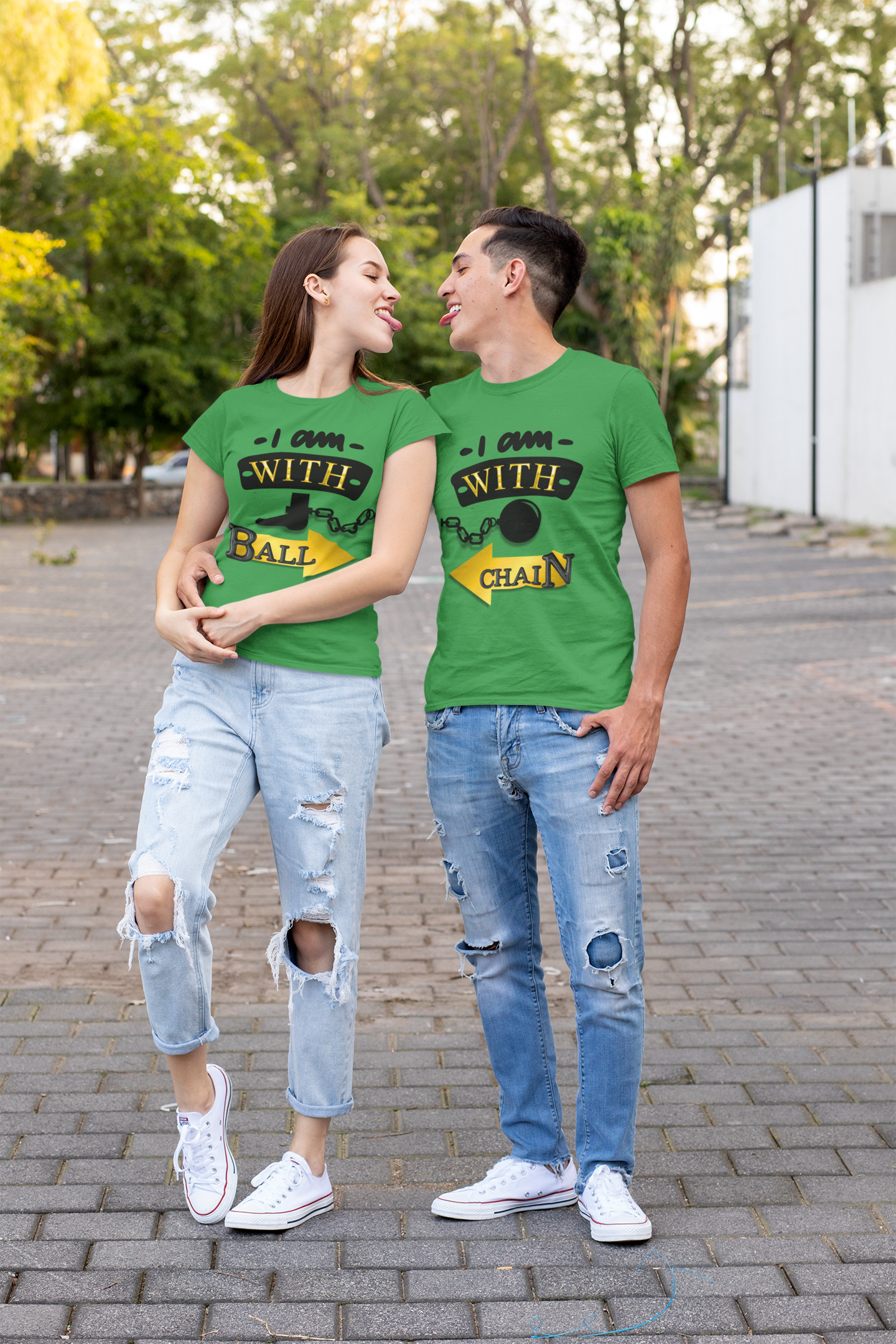 Valentine Ball and Chain T-Shirt, His &amp; Hers T-Shirts, Couples Funny T-Shirts, Humorous Unisex Shirts, Ball and Chain T-Shirts, Couples Tees product thumbnail image