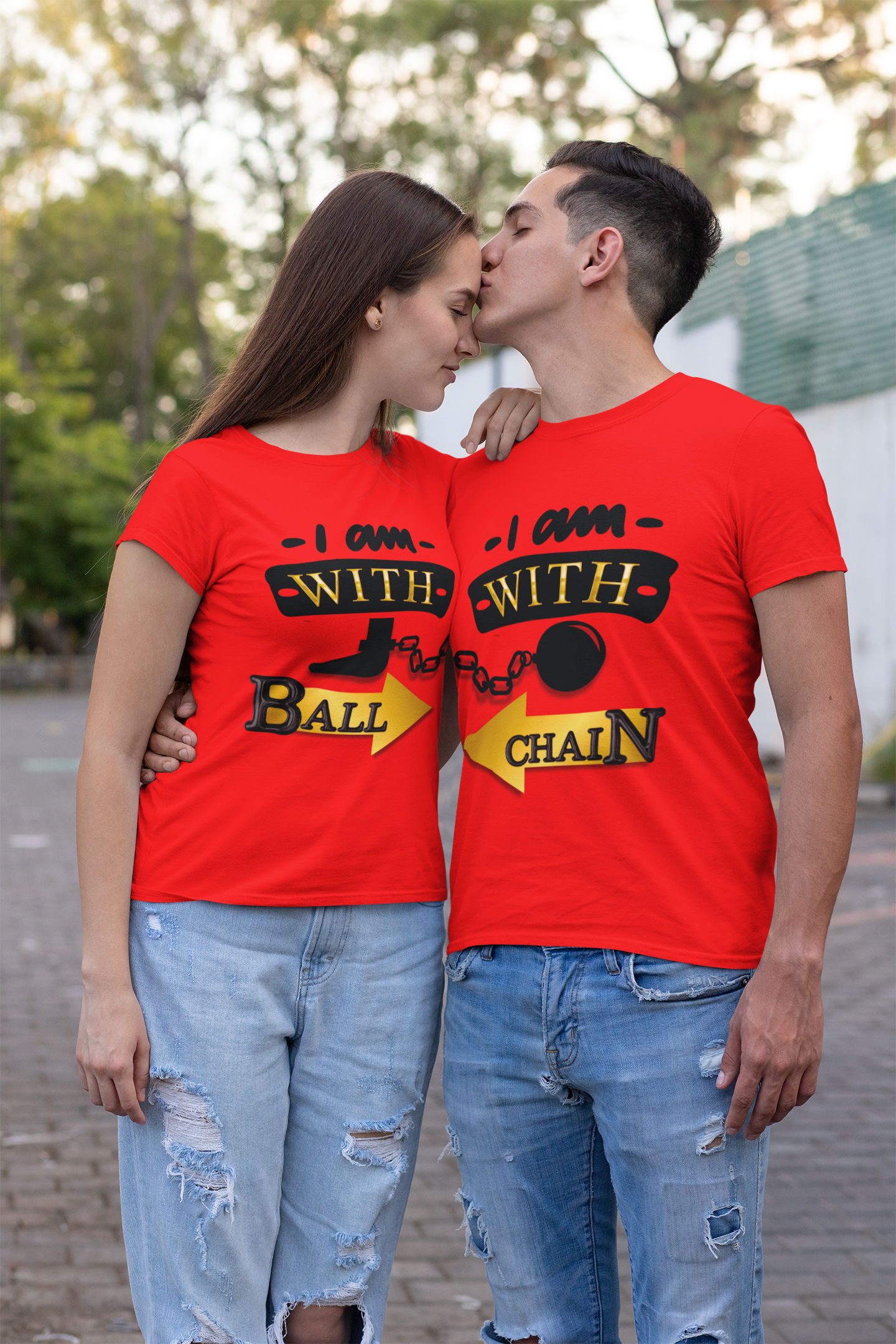 Valentine Ball and Chain T-Shirt, His &amp; Hers T-Shirts, Couples Funny T-Shirts, Humorous Unisex Shirts, Ball and Chain T-Shirts, Couples Tees