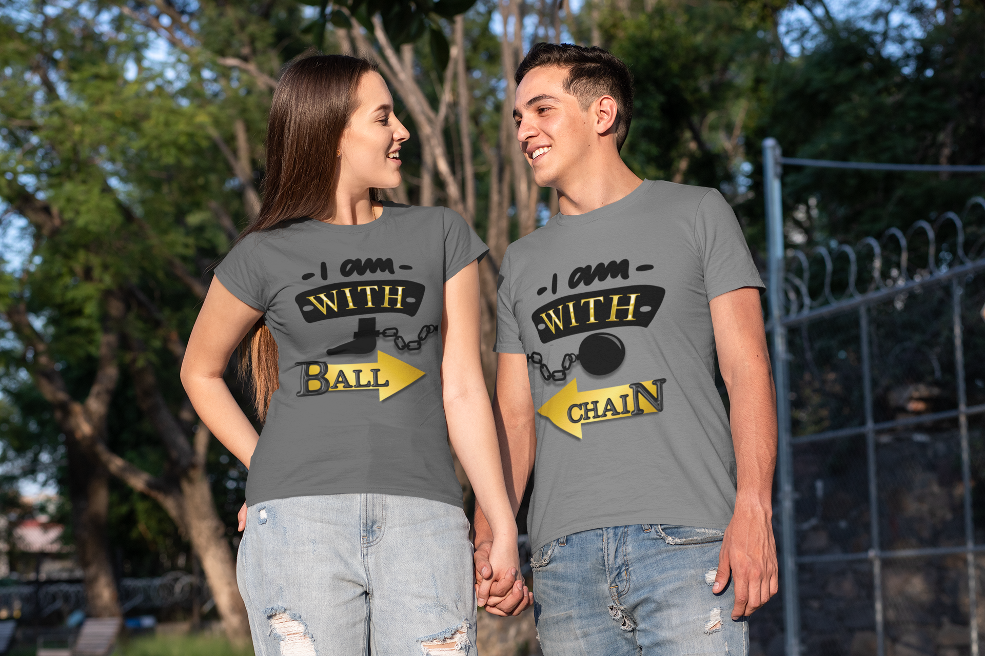 Valentine Ball and Chain T-Shirt, His &amp; Hers T-Shirts, Couples Funny T-Shirts, Humorous Unisex Shirts, Ball and Chain T-Shirts, Couples Tees product thumbnail image