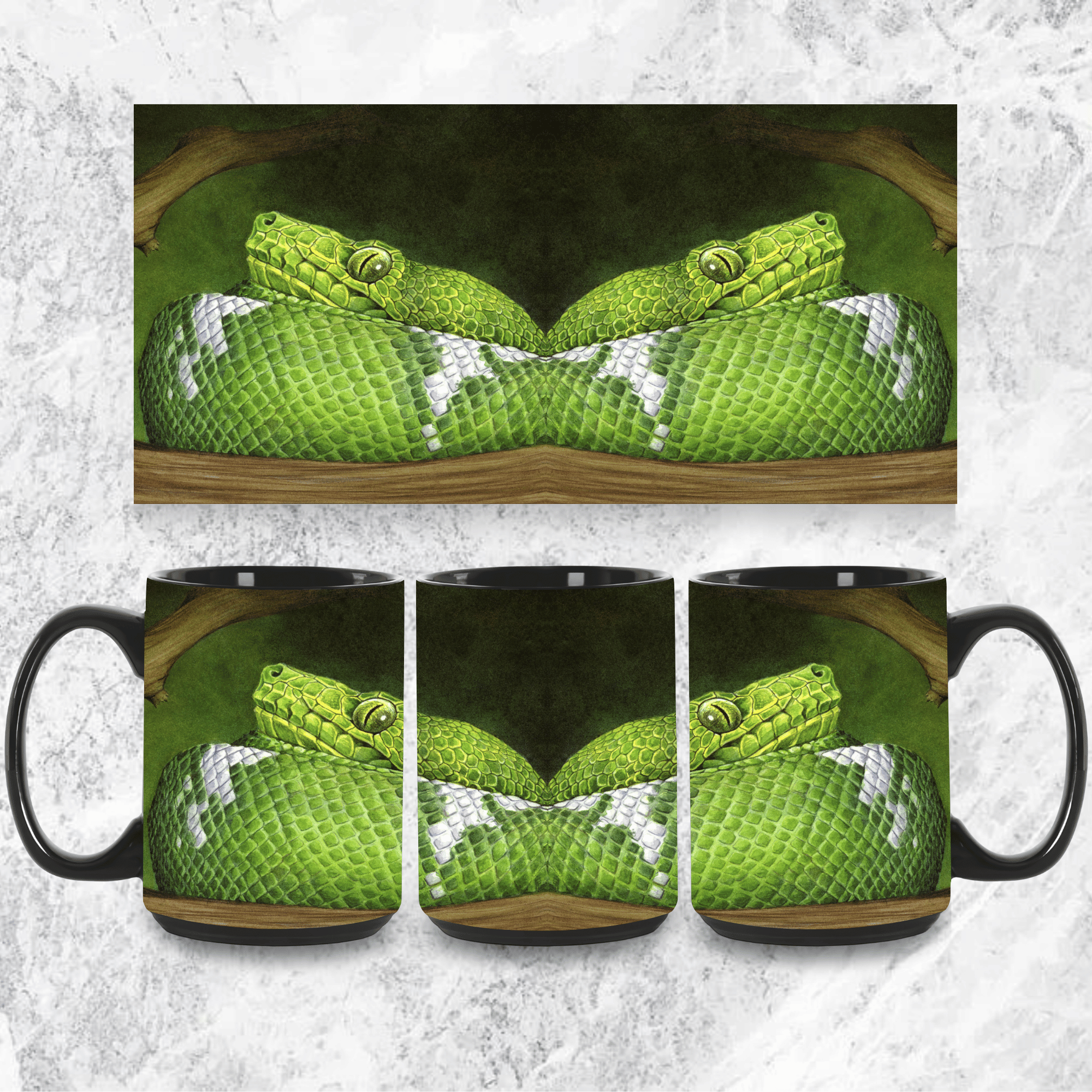 Emerald Tree Boa Mug | Nature Lover Gift Coffee, Hot Cocoa, Tea Cup | 11oz and 15oz Black Ceramic Mug product thumbnail image Emerald Tree Boa Mug | Nature Lover Gift Coffee, Hot Cocoa, Tea Cup | 11oz and 15oz Black Ceramic Mug product thumbnail image