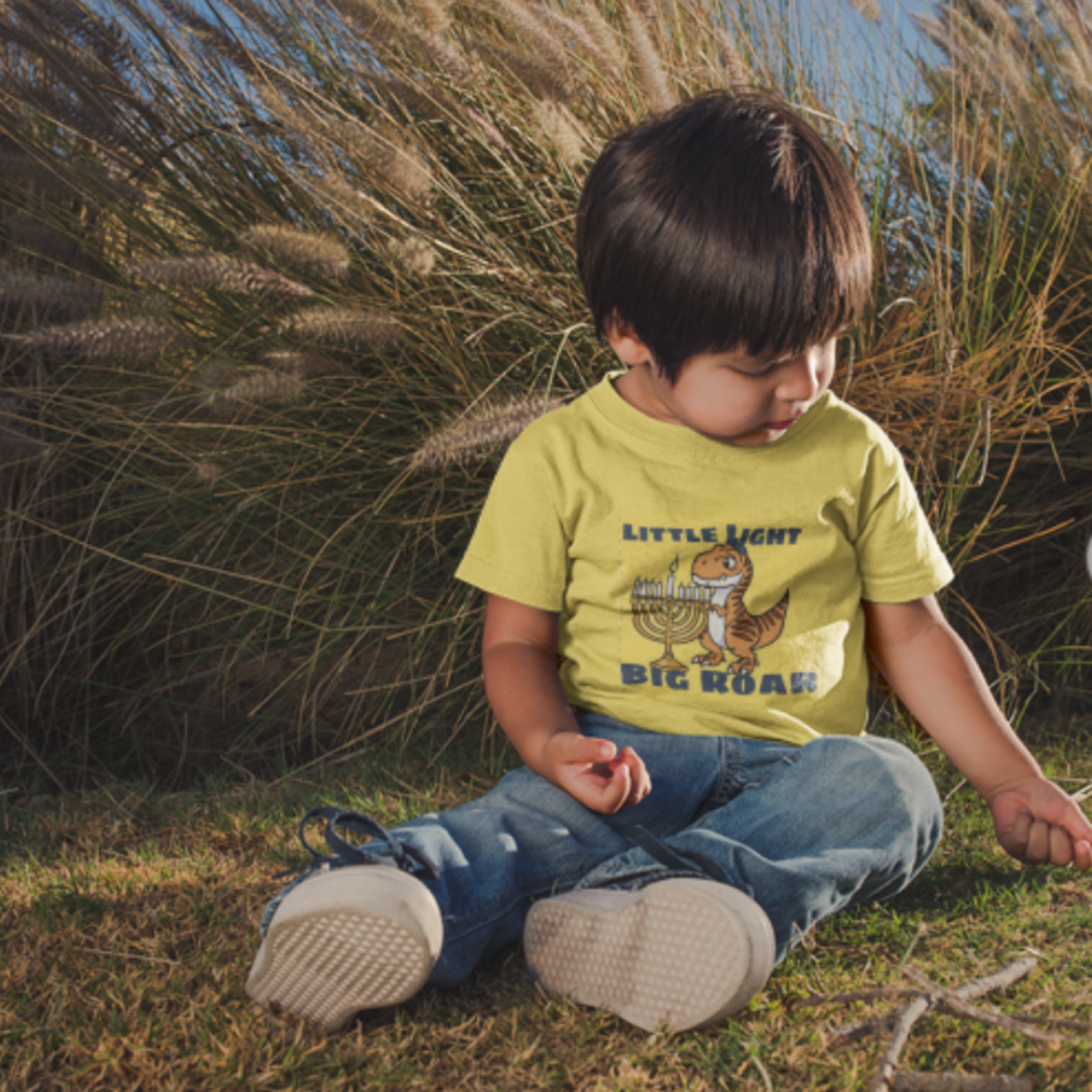 Tiny Roars, Big Traditions – T-Rex Hanukkiah Infant Shirt for Hanukkah Fun