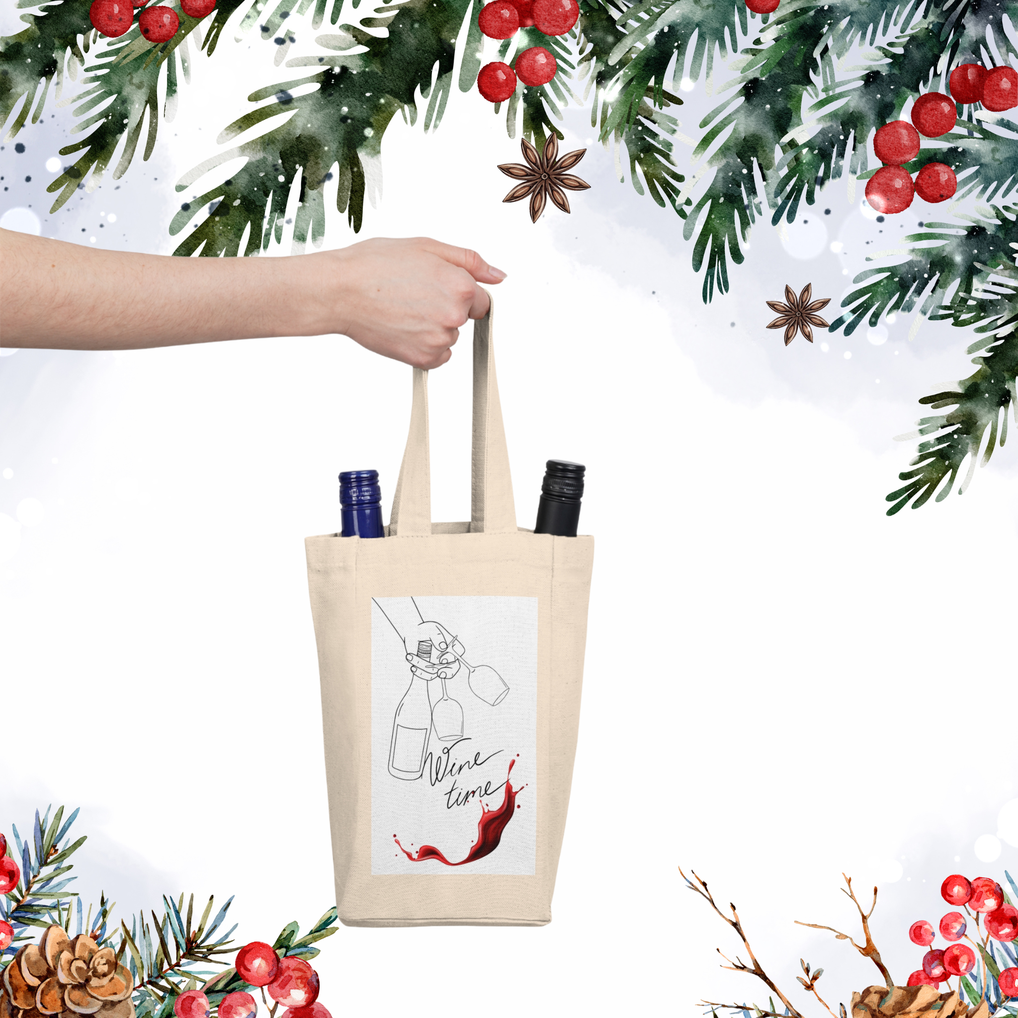 Happy Double Wine Tote Bag #2 Happy Double Wine Tote Bag #2