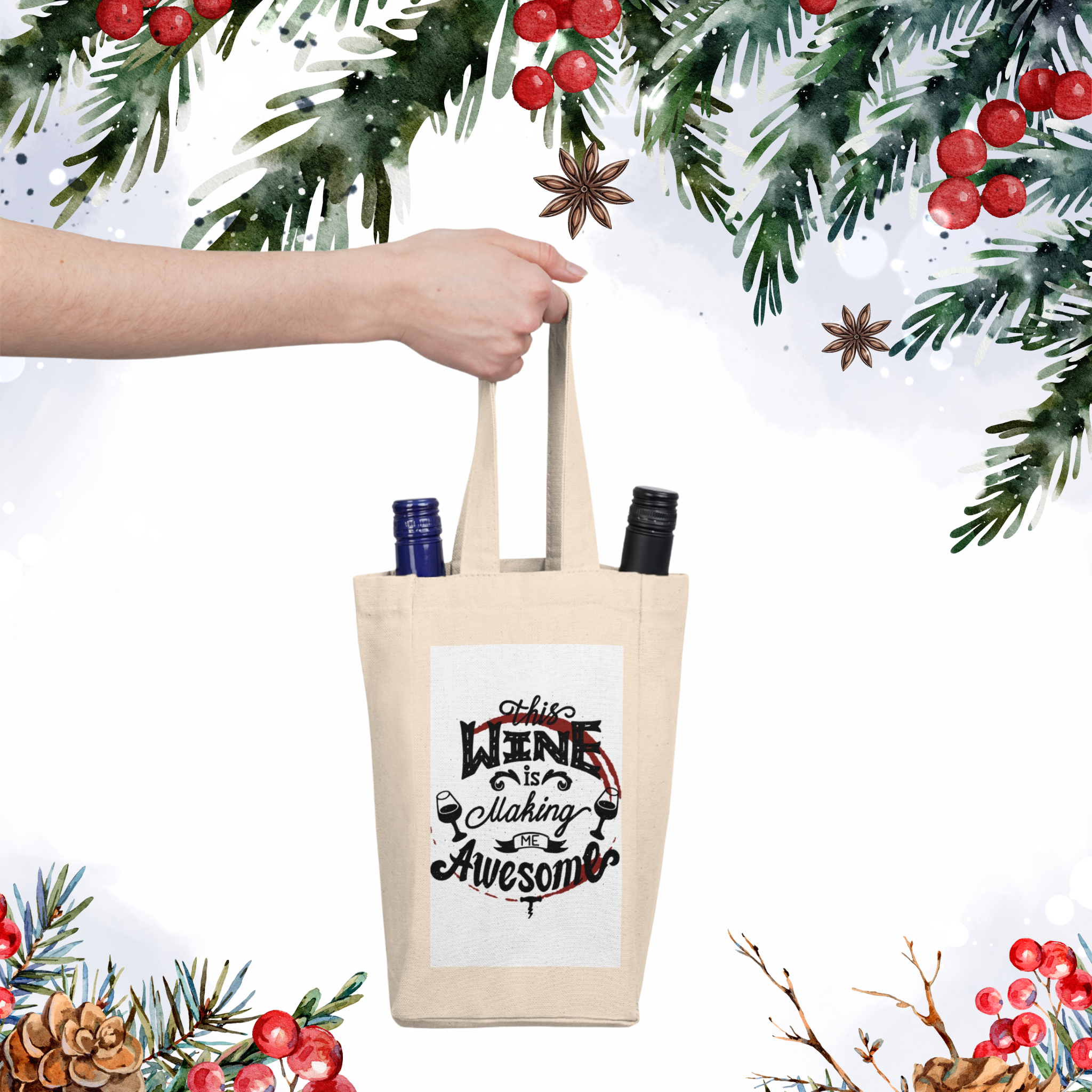 Happy Double Wine Tote Bag #1 Happy Double Wine Tote Bag #1