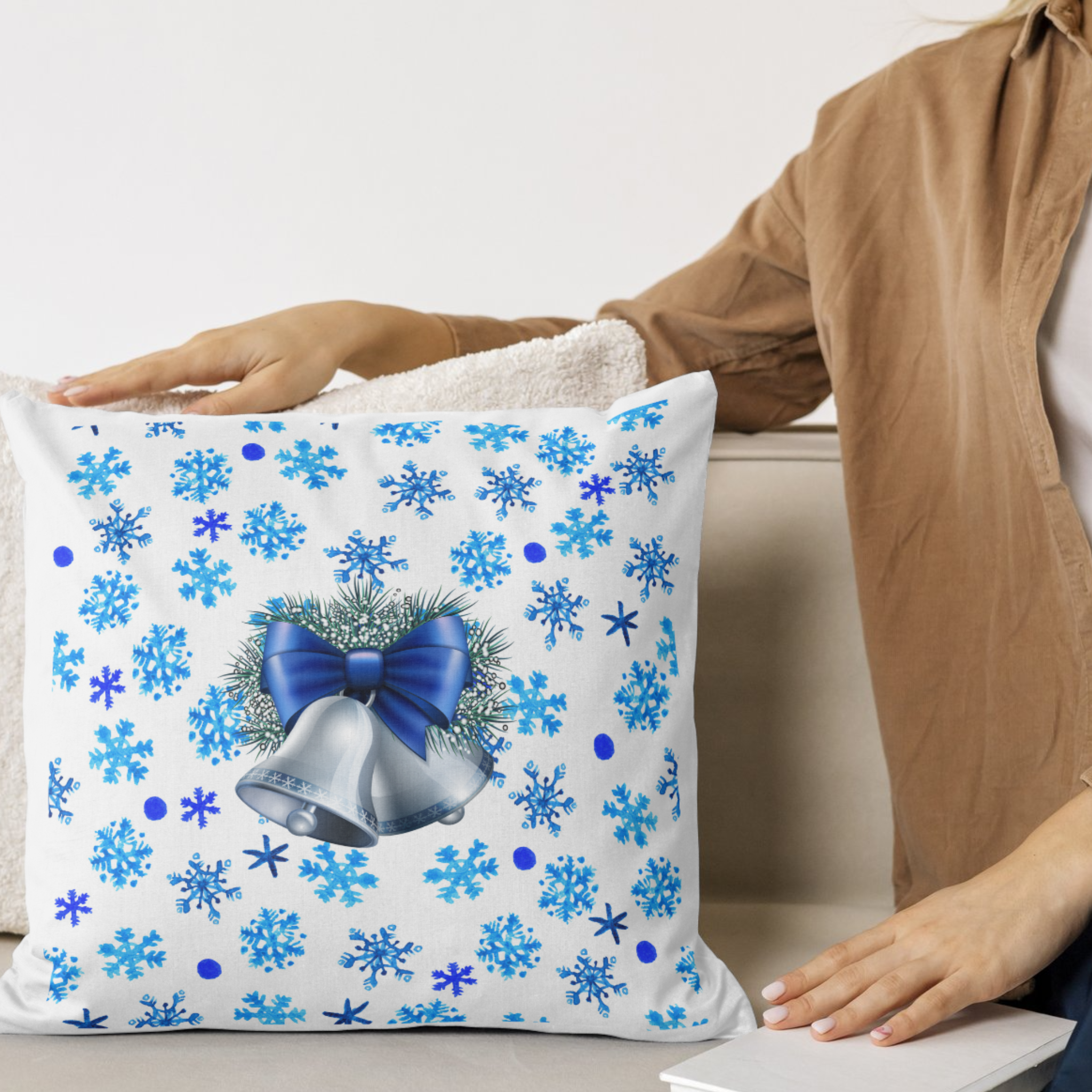 Blue Holiday Square Pillow