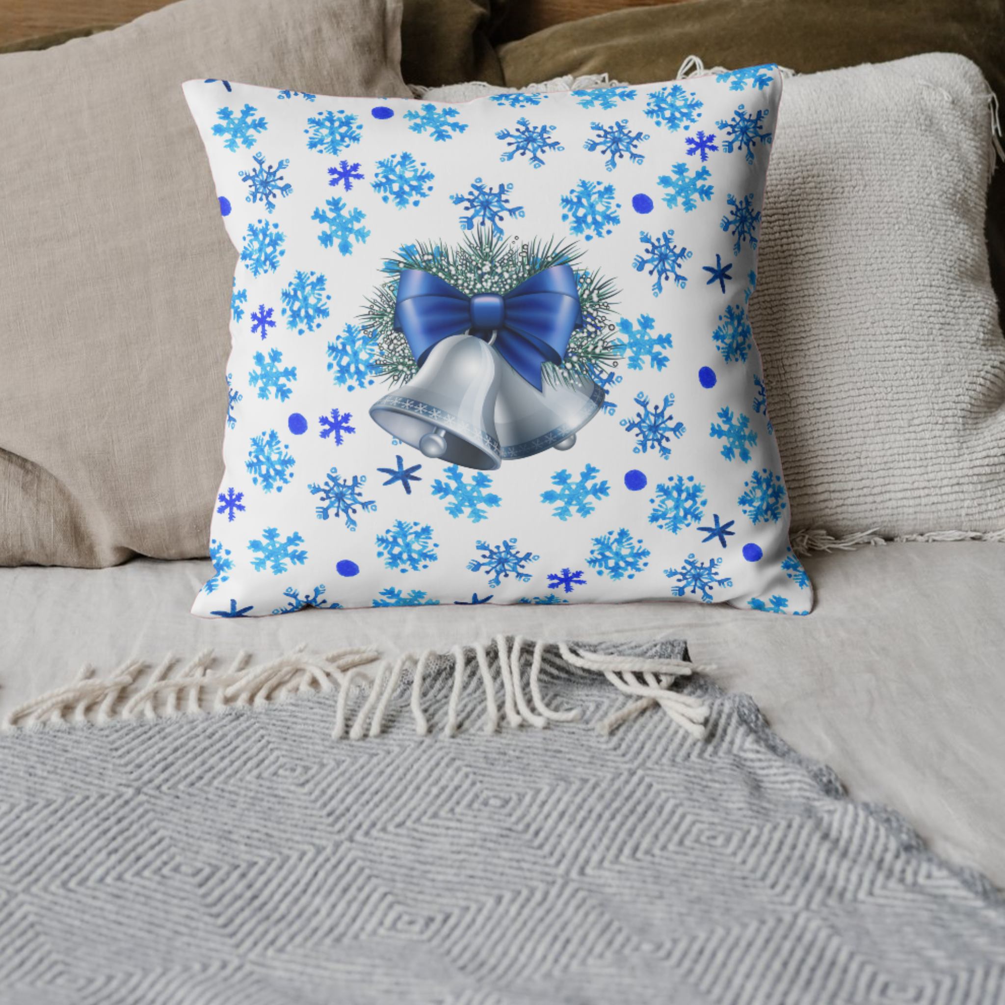Blue Holiday Square Pillow product thumbnail image Blue Holiday Square Pillow product thumbnail image