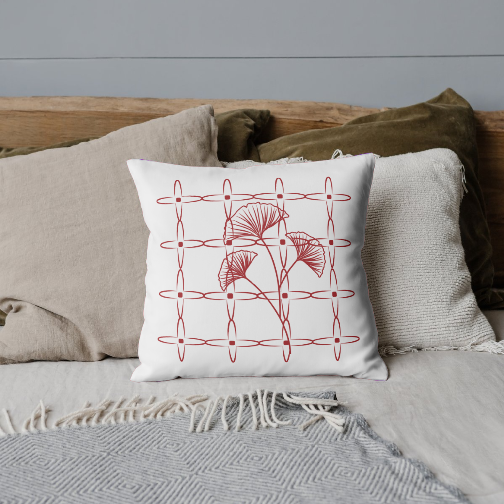 Botanical Pillow in Burgundy color