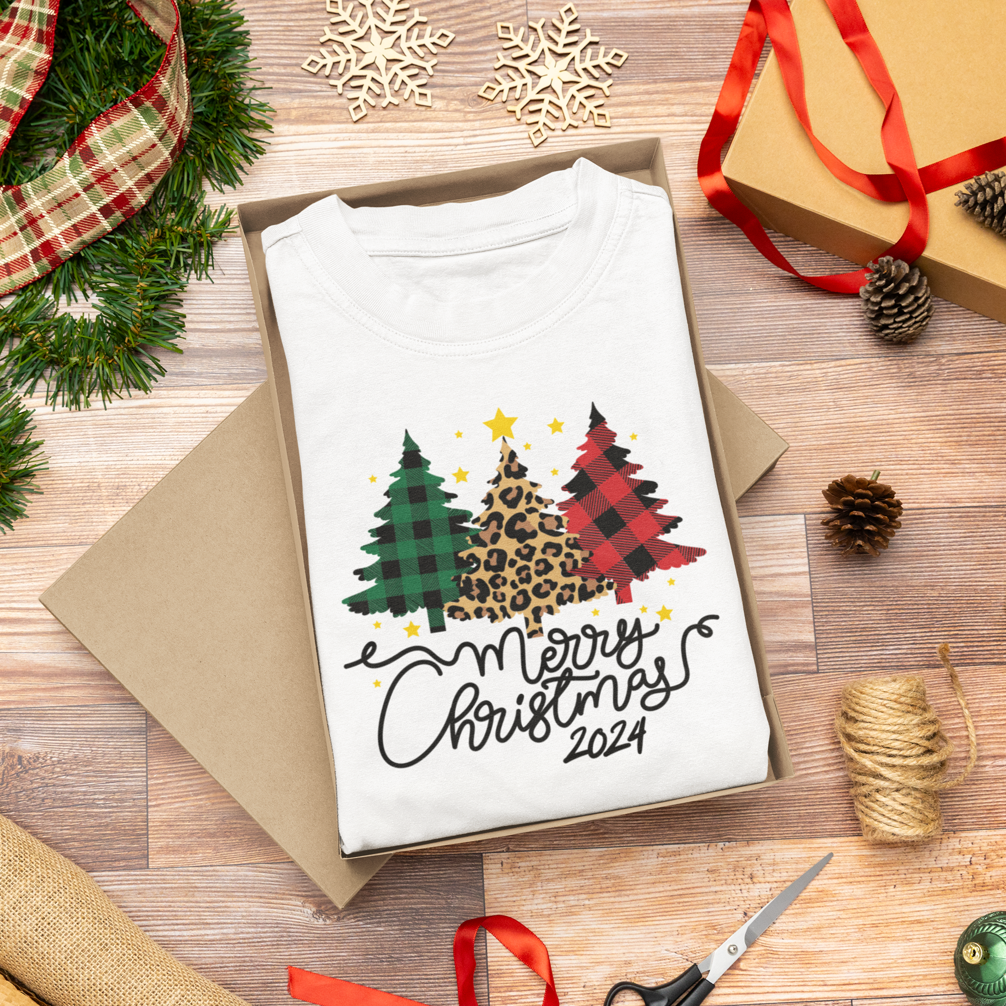 Merry Christmas 2024 Plaid and Cheetah Print Unisex tee product thumbnail image Merry Christmas 2024 Plaid and Cheetah Print Unisex tee product thumbnail image