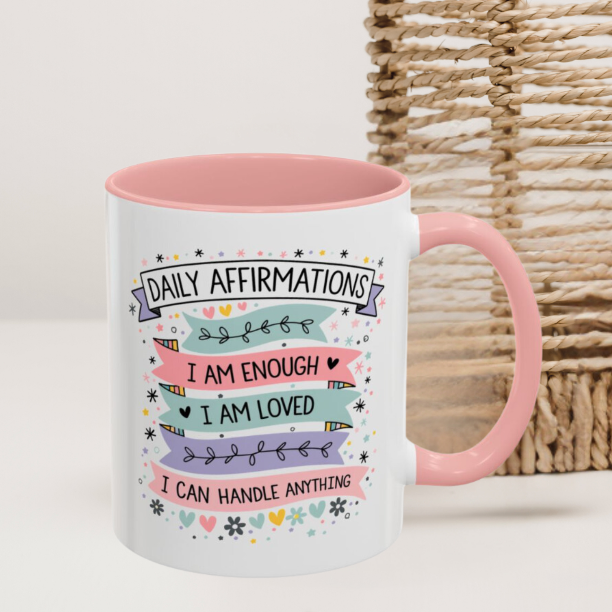 Daily Affirmation Accent Mug, Positive Quote Coffee Cup, Inspirational Tea Mug, Motivational Drinkware, Empowering Beverageware product thumbnail image Daily Affirmation Accent Mug, Positive Quote Coffee Cup, Inspirational Tea Mug, Motivational Drinkware, Empowering Beverageware product thumbnail image