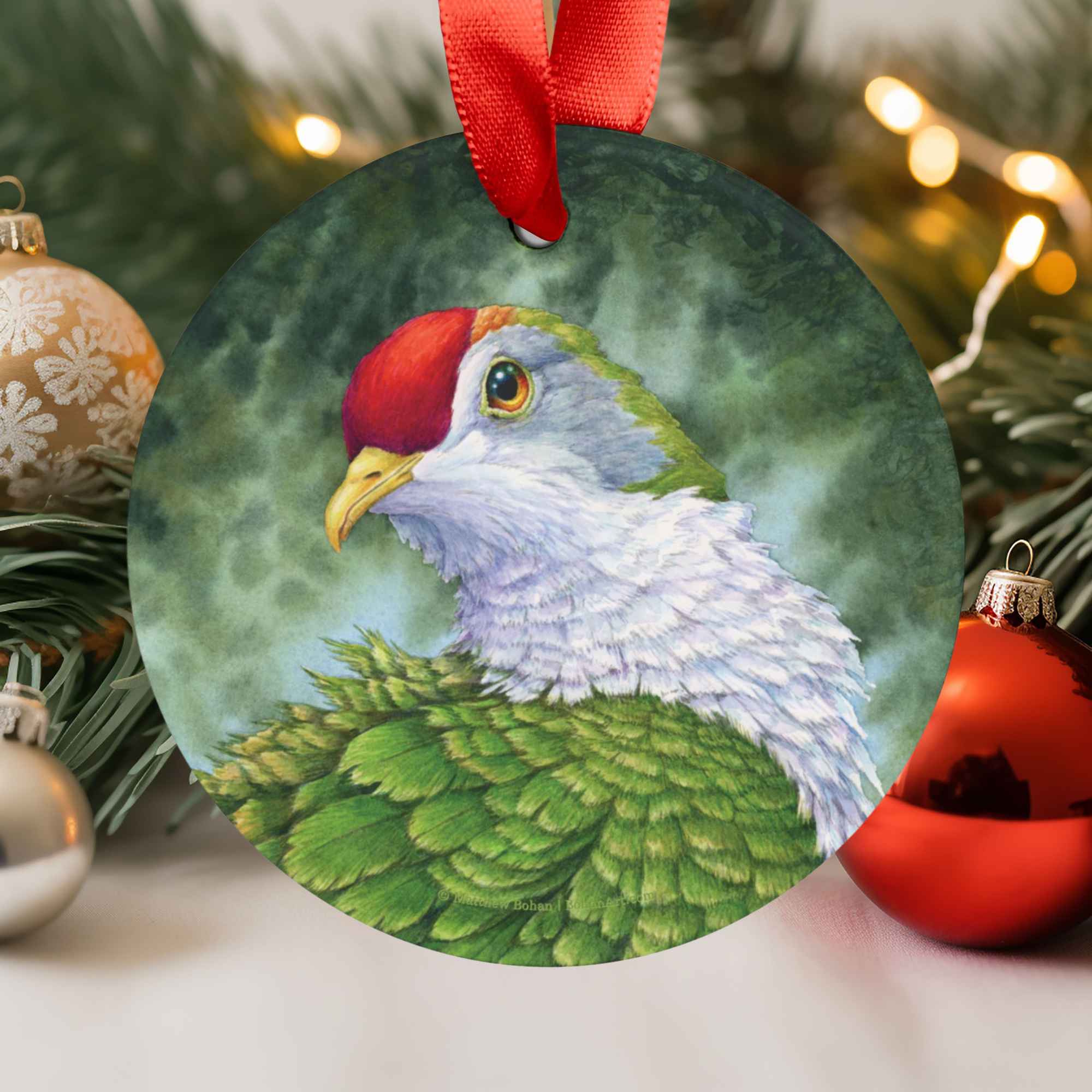 Beautiful Fruit Dove Christmas Ornament | Crimson-capped Fruit Dove Art | Tree Ornament | Nature Gift for Bird Lovers | Rose-fronted Pigeon product thumbnail image